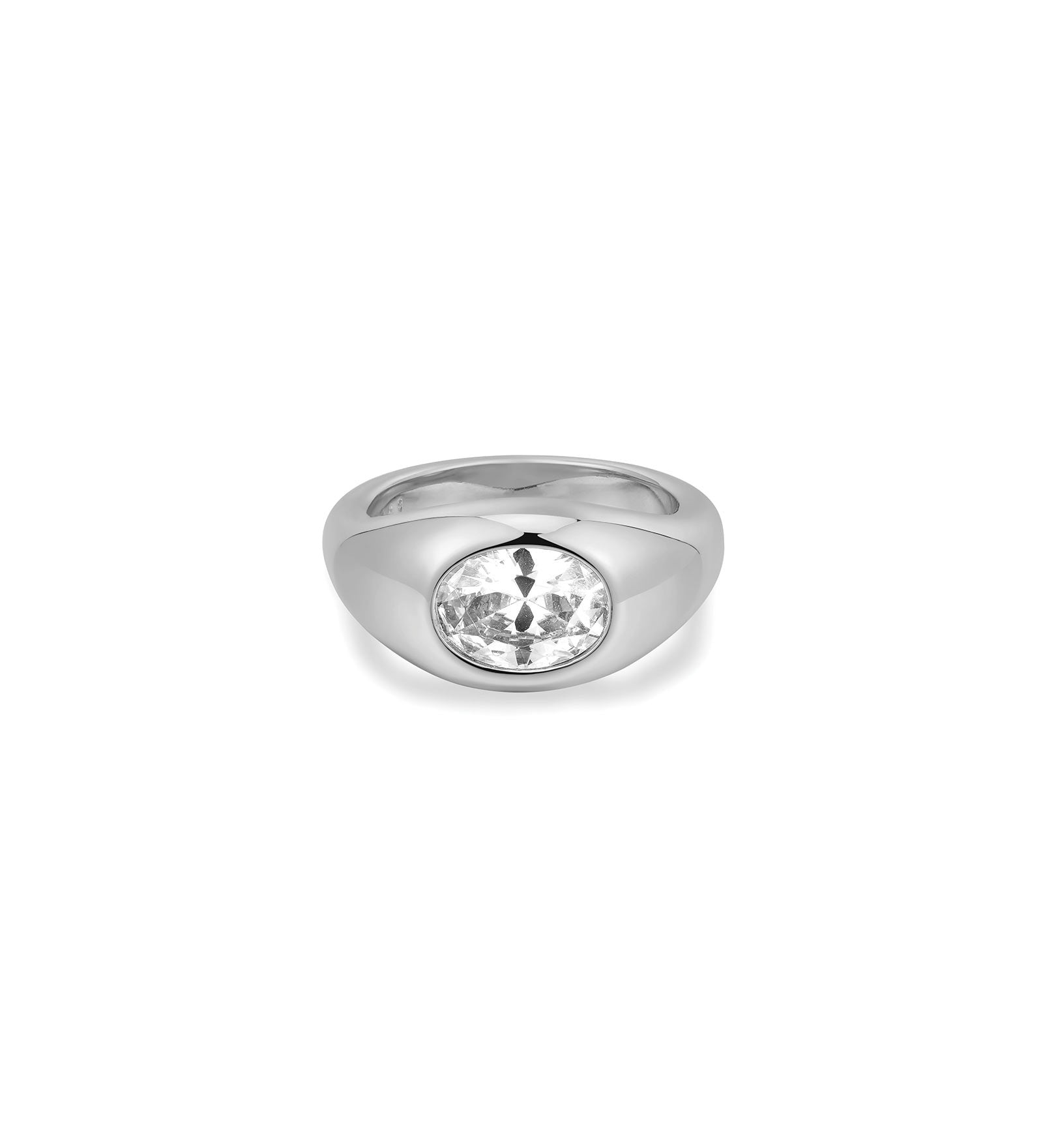Oval Orbit Bezel Ring Rhodium Plated, Cubic Zirconia / 5