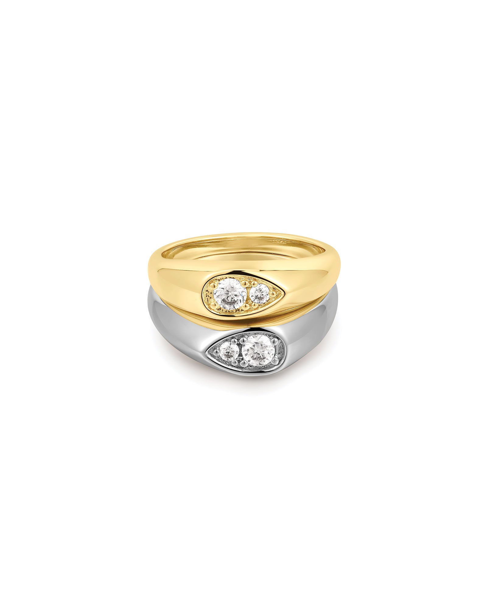 Two Tone Pear Stacker Set 14k Gold Plated, Rhodium Plated, Cubic Zirconia / 5