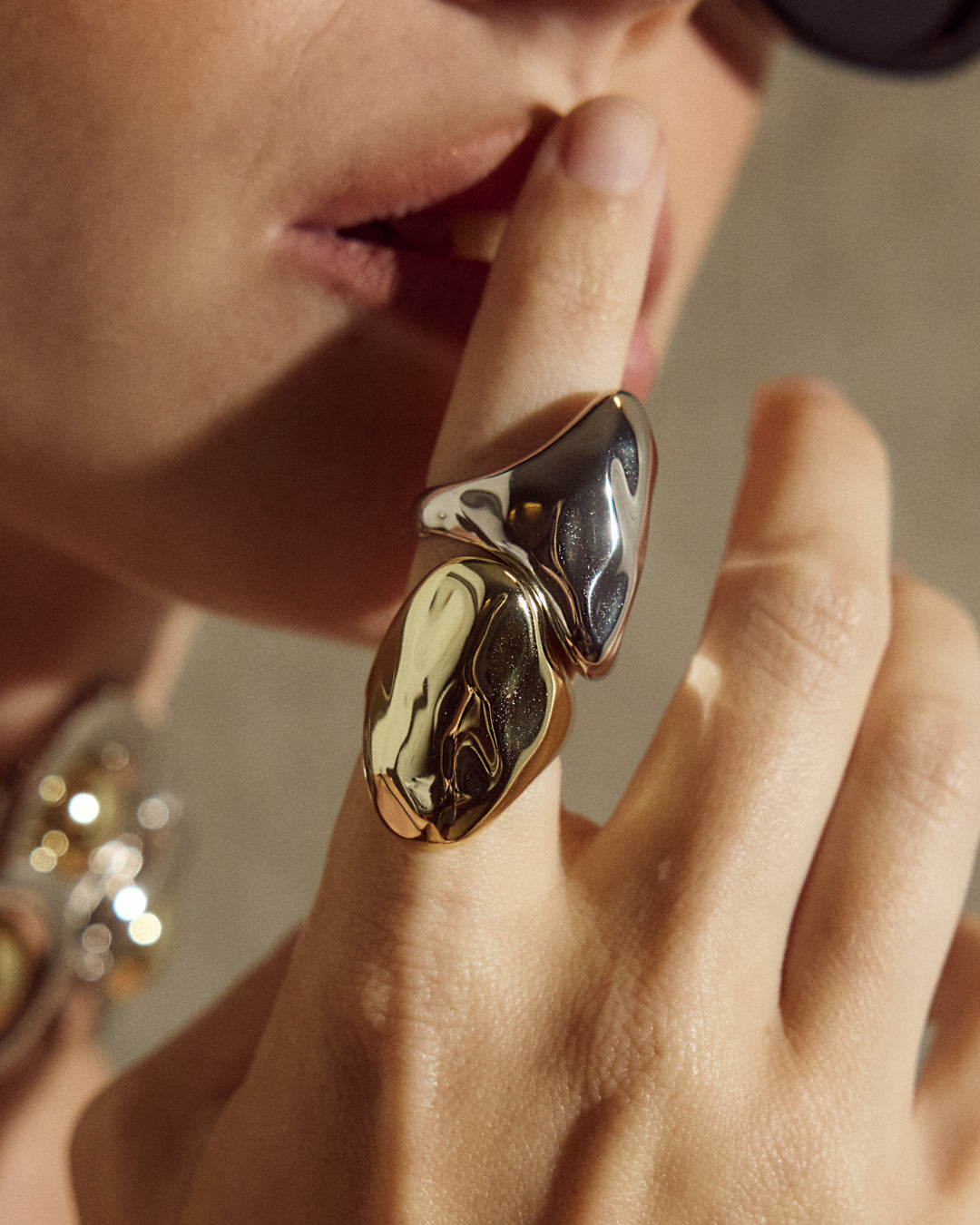 Liquid Metal Statement Ring 14k Gold Plated / 6