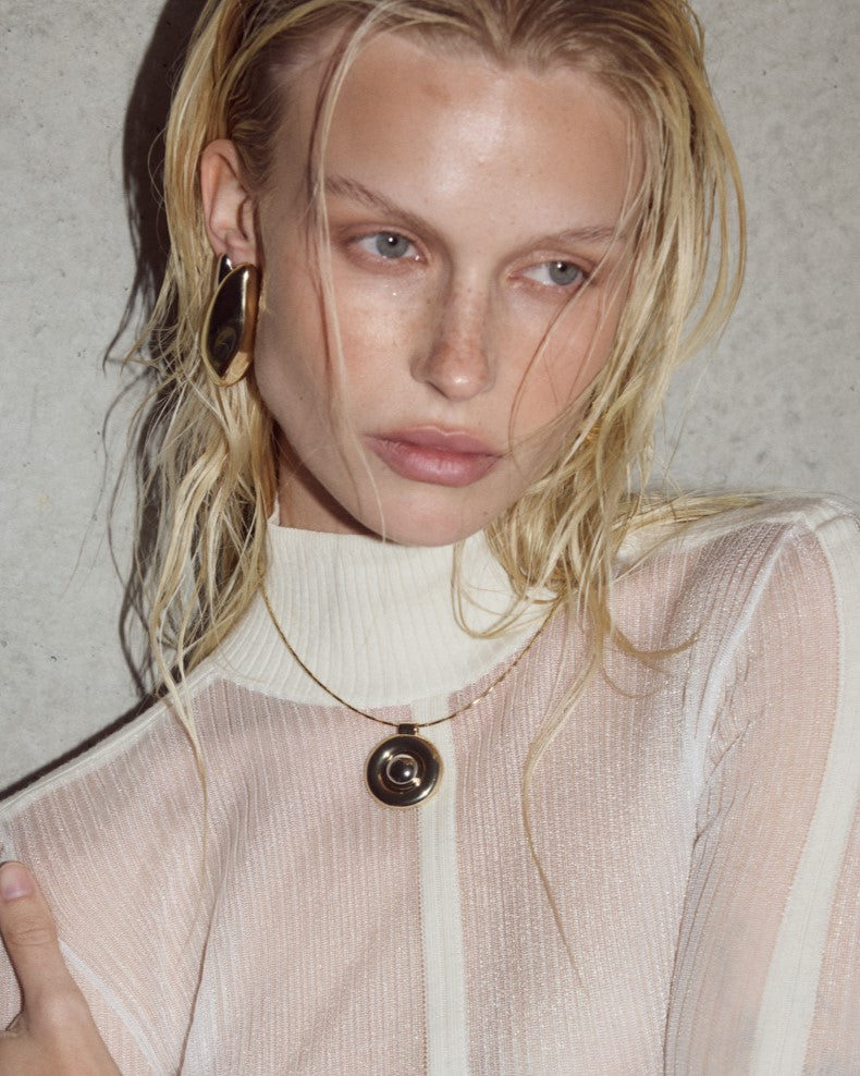 Chrome Orb Pendant Necklace 14k Gold Plated, Rhodium Plated