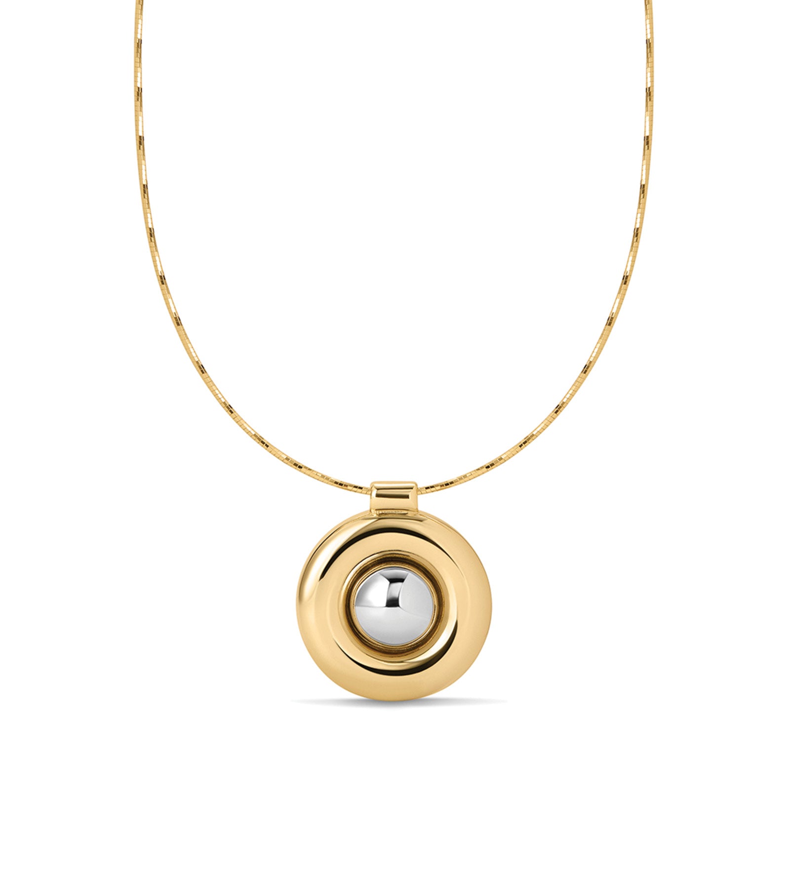 Chrome Orb Pendant Necklace 14k Gold Plated, Rhodium Plated