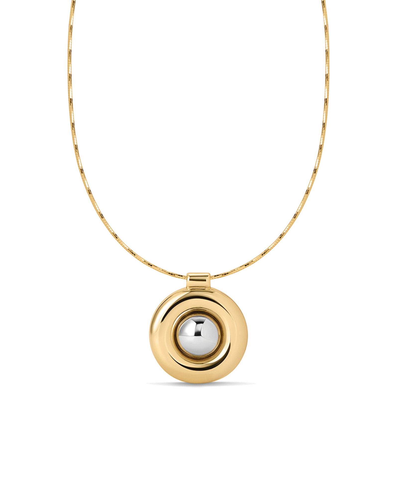 Chrome Orb Pendant Necklace 14k Gold Plated, Rhodium Plated