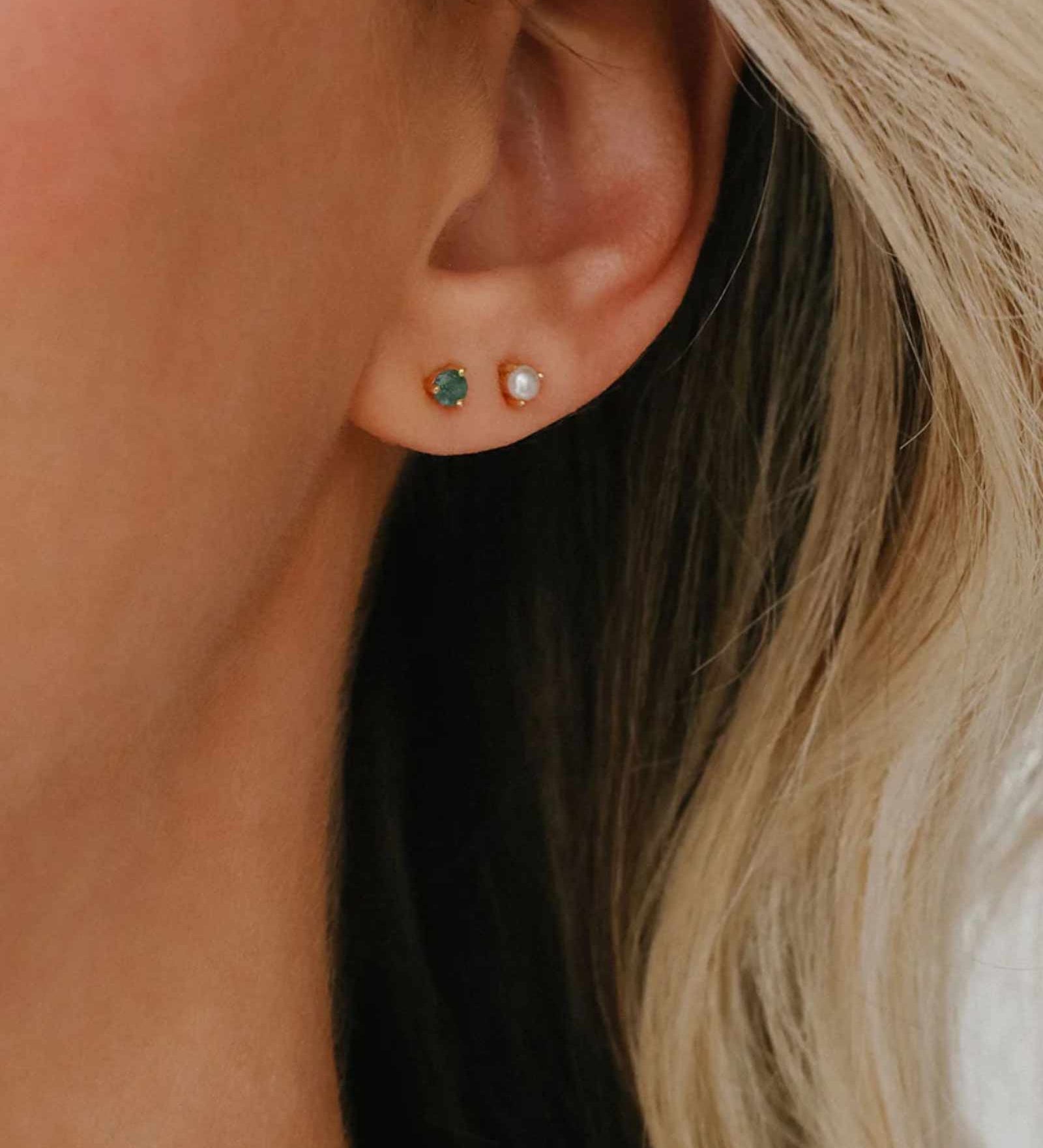 Leah Alexandra-Element Studs-Earrings-14k Gold Vermeil, Pearl-Blue Ruby Jewellery-Vancouver Canada