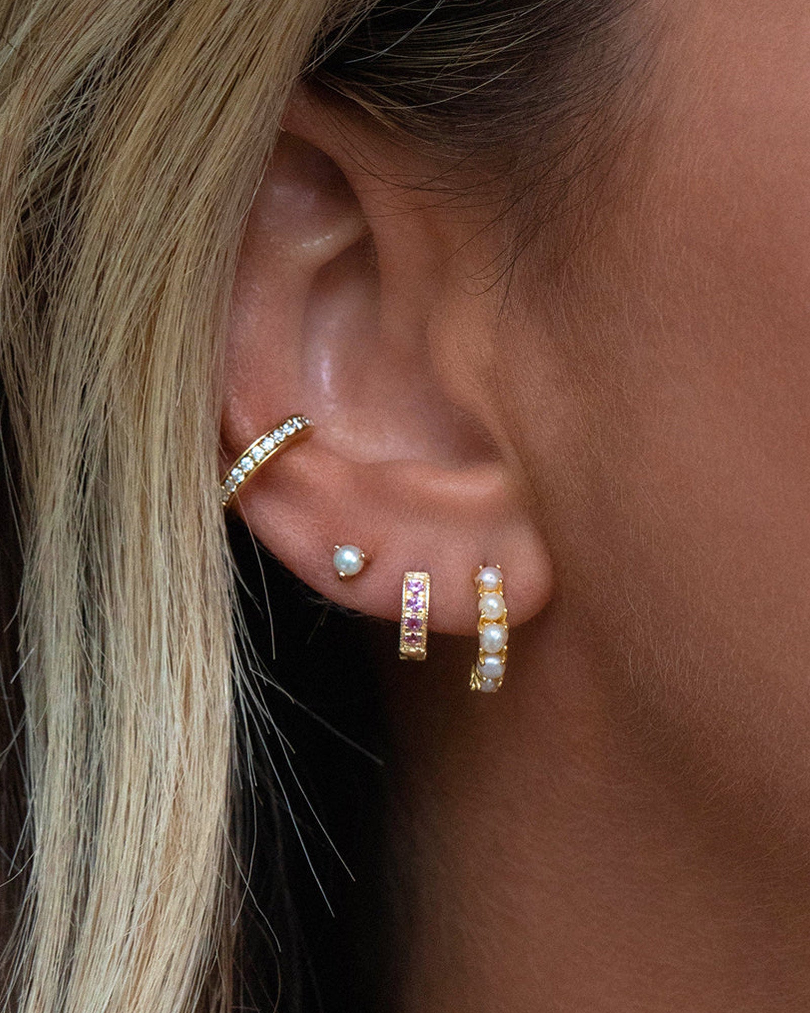 Pavé Huggies | 8mm 14k Gold Vermeil, Pink Sapphire