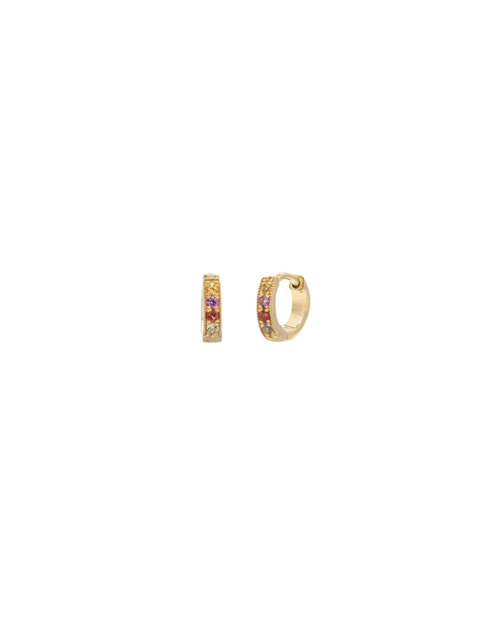 Pavé Huggies | 8mm 14k Gold Vermeil, Multi Sapphire