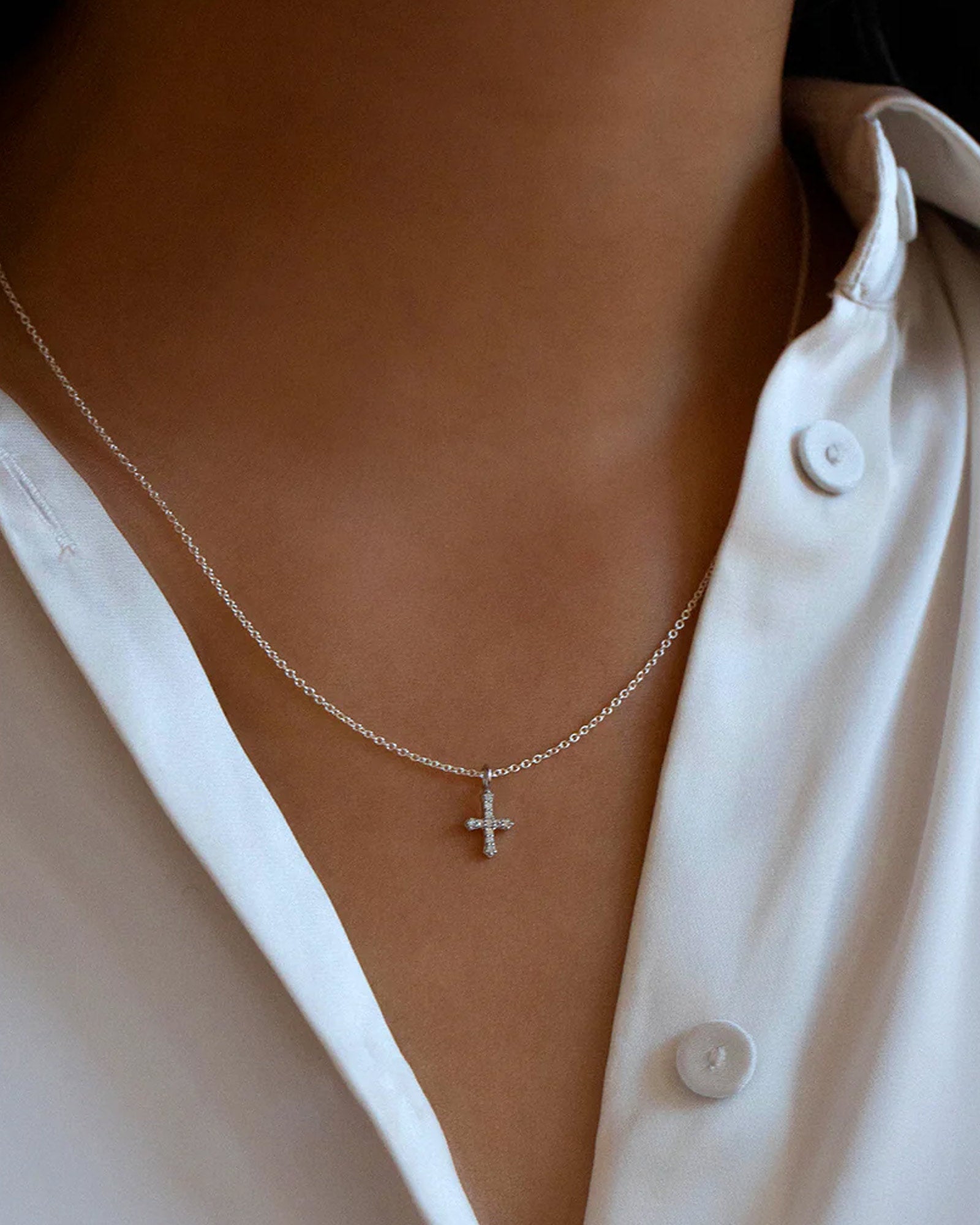 CZ Cross Necklace Sterling Silver, Cubic Zirconia
