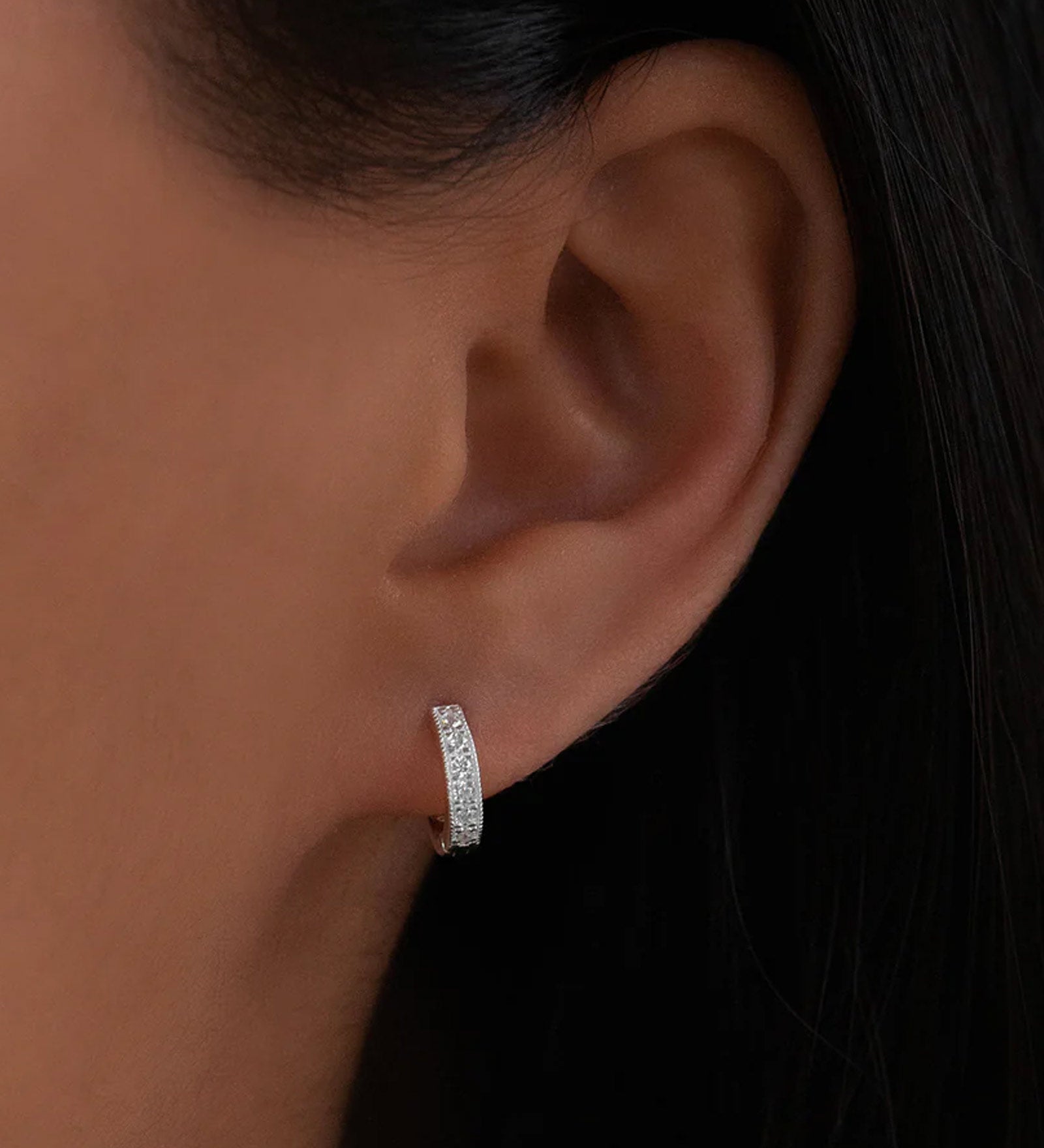 Pavé Huggies | 10mm Sterling Silver, Cubic Zirconia