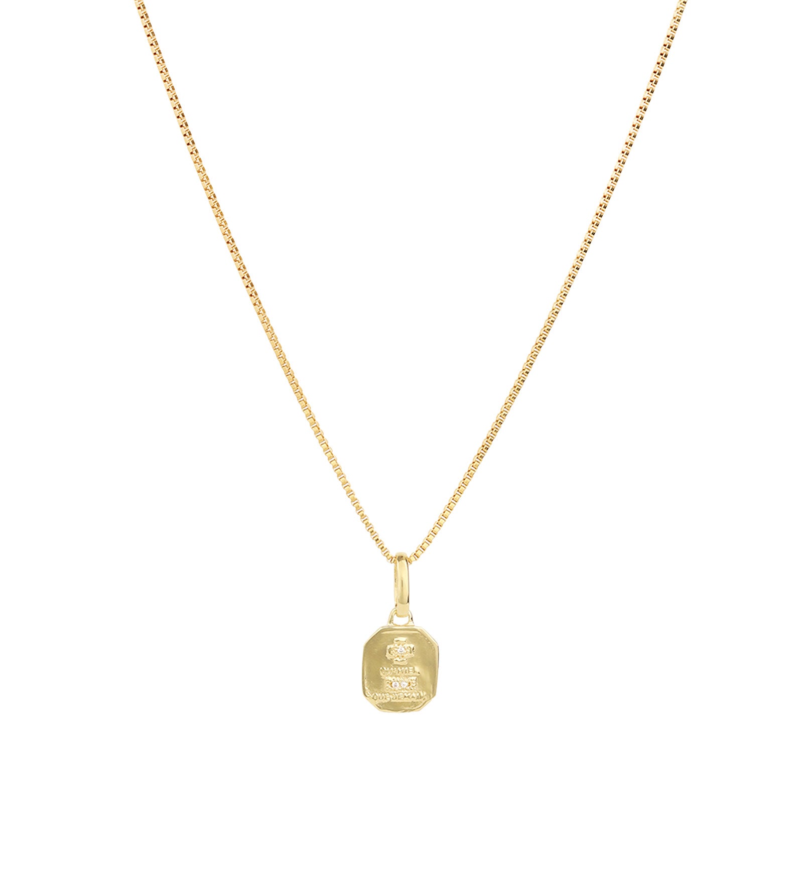 Leah Alexandra-Love Token Square Necklace-Necklaces-14k Gold Vermeil, Cubic Zirconia-Blue Ruby Jewellery-Vancouver Canada
