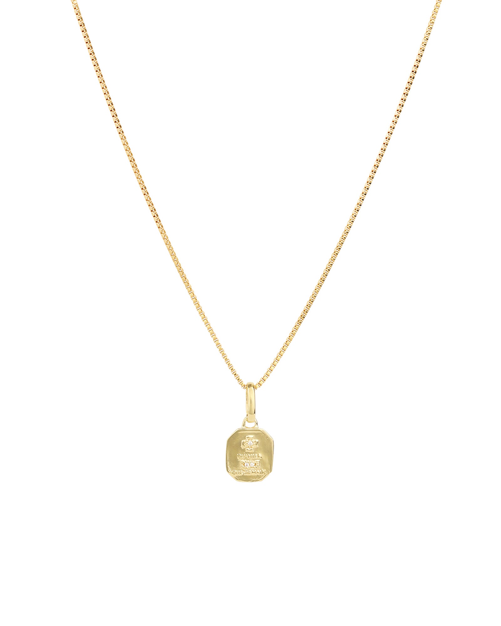 Leah Alexandra-Love Token Square Necklace-Necklaces-14k Gold Vermeil, Cubic Zirconia-Blue Ruby Jewellery-Vancouver Canada