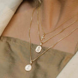 Love Token Round Necklace 14k Gold Vermeil, Cubic Zirconia