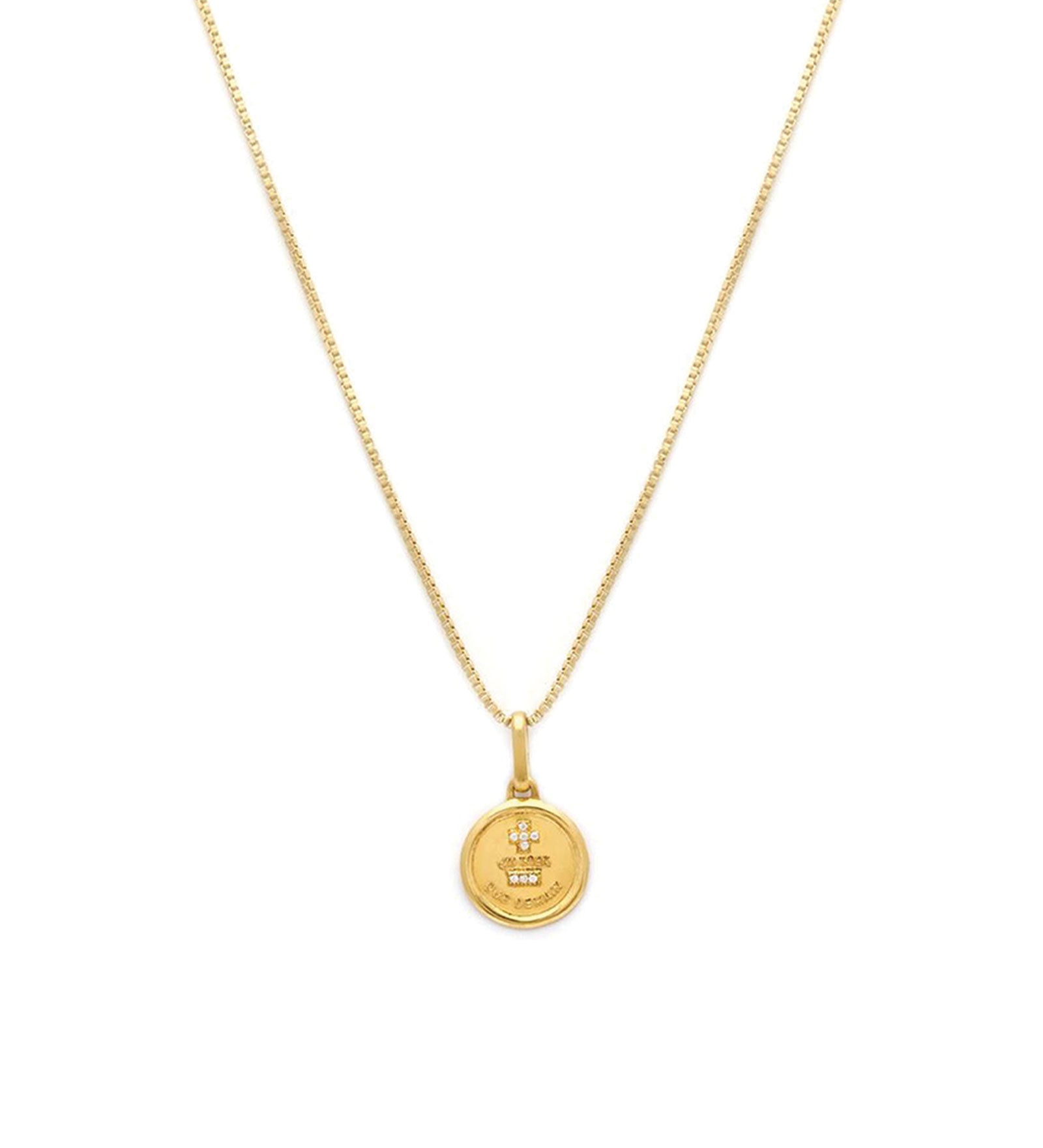 Love Token Round Necklace 14k Gold Vermeil, Cubic Zirconia