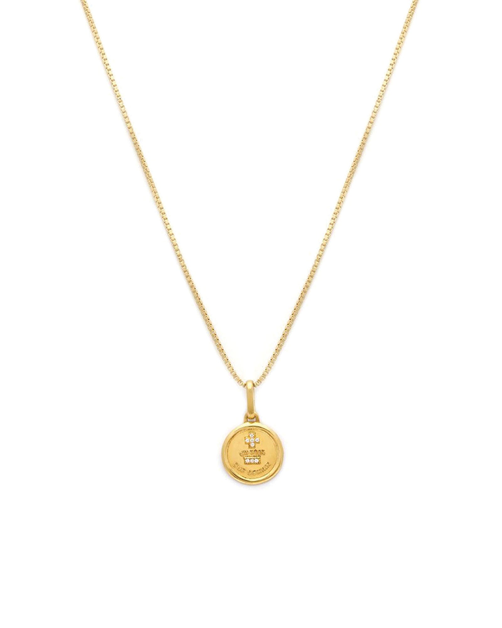 Love Token Round Necklace 14k Gold Vermeil, Cubic Zirconia