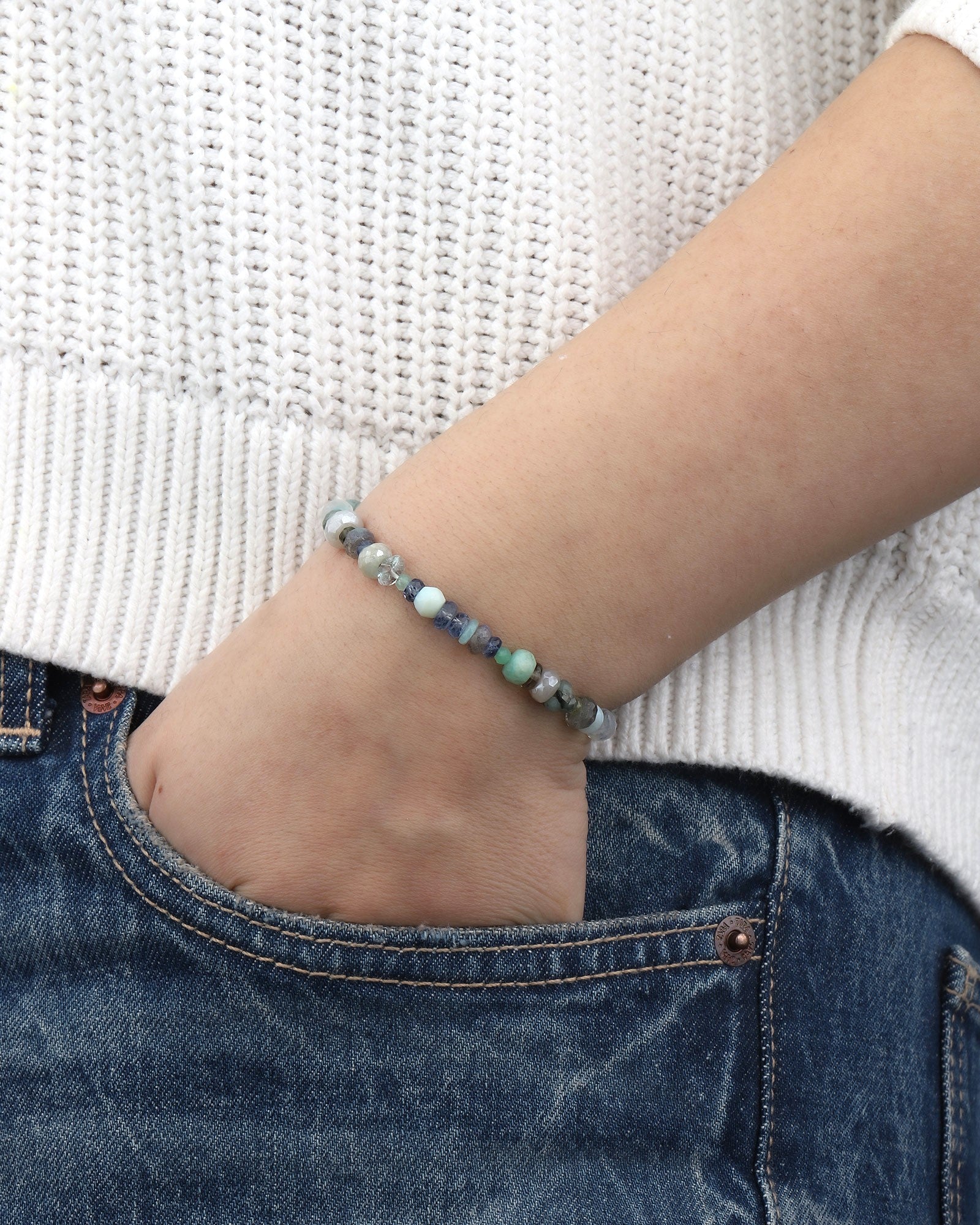Mixed Stone Knot Tassel Bracelet Labradorite, Kyanite