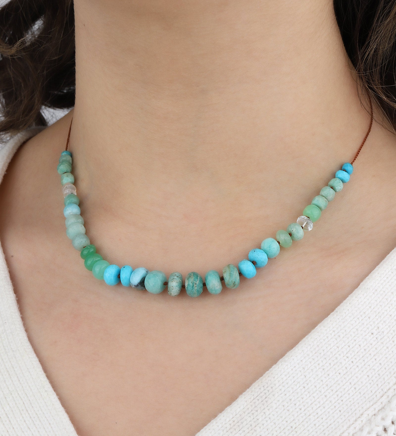 Mixed Stone Tassel Necklace Turquoise, Amazonite