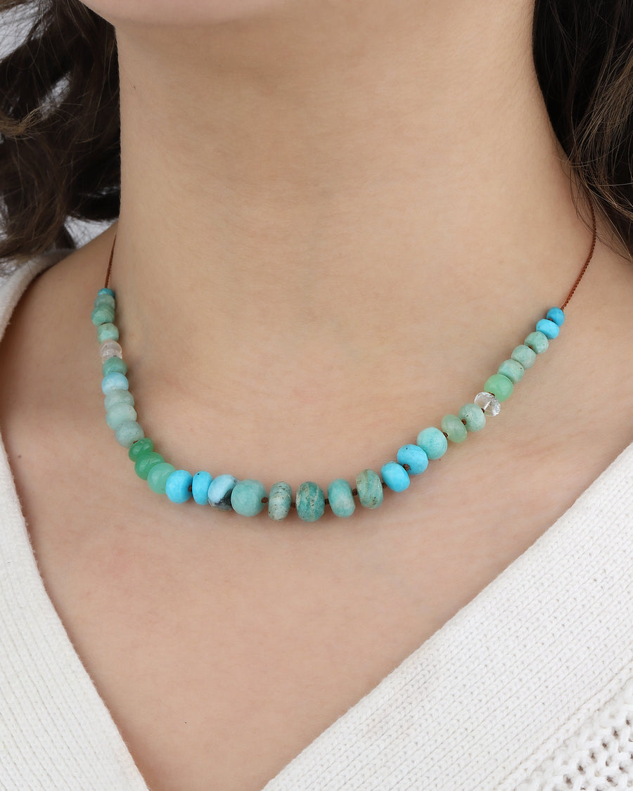 Mixed Stone Tassel Necklace Turquoise, Amazonite