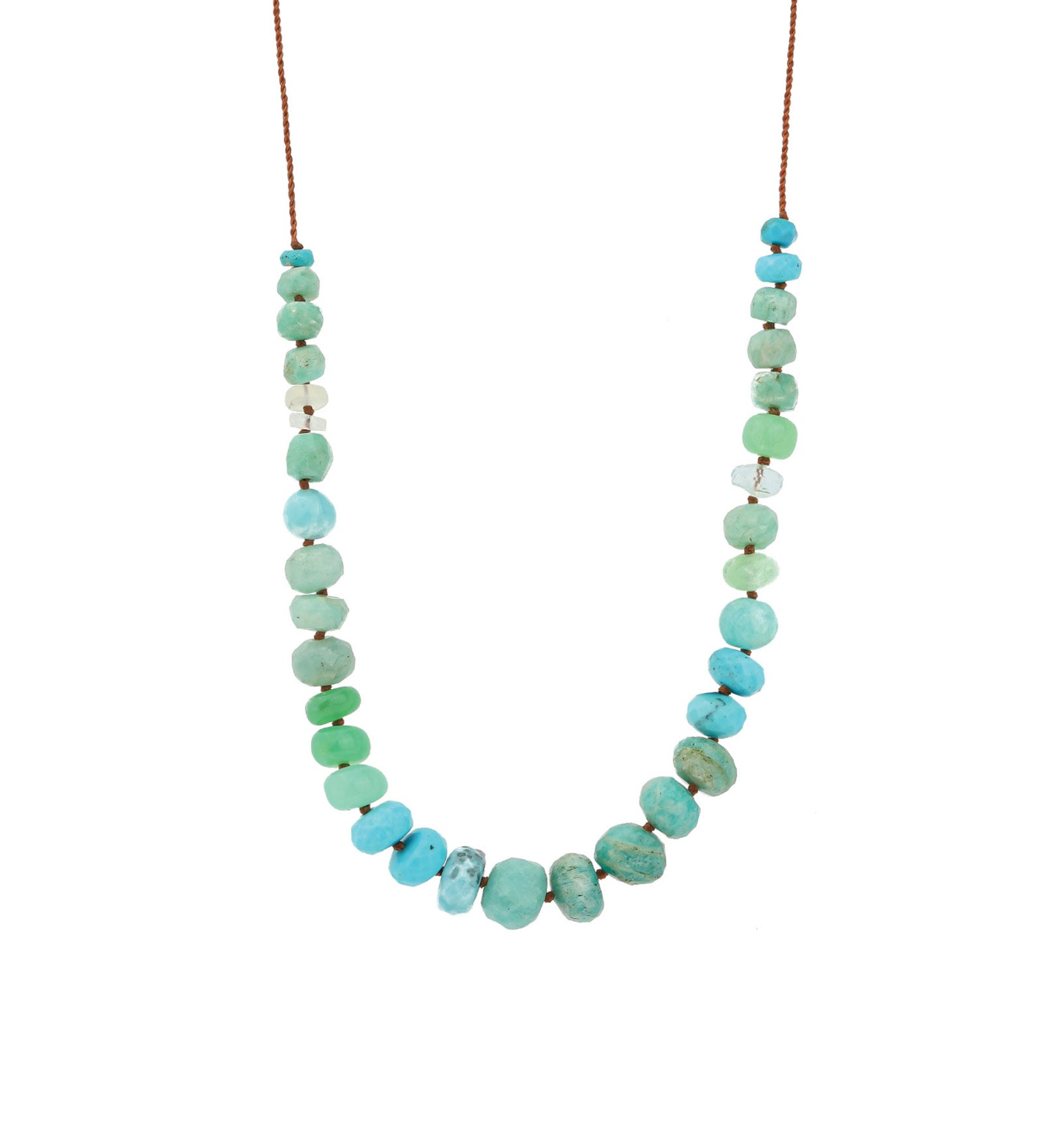 Lena Skadegard-Mixed Stone Tassel Necklace-Necklaces-Turquoise, Amazonite-Blue Ruby Jewellery-Vancouver Canada