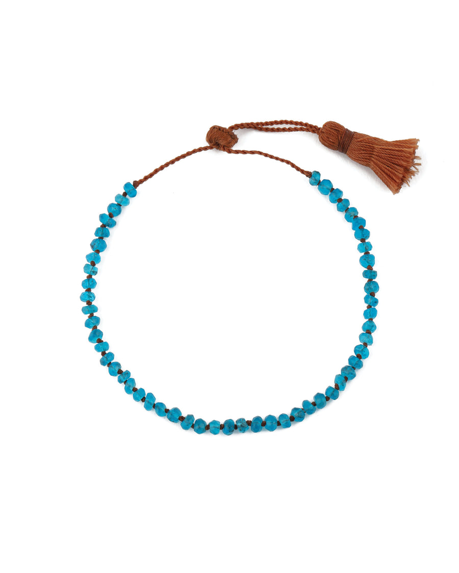 Lena Skadegard-Stone Knot Tassel Bracelet-Bracelets-Apatite-Blue Ruby Jewellery-Vancouver Canada