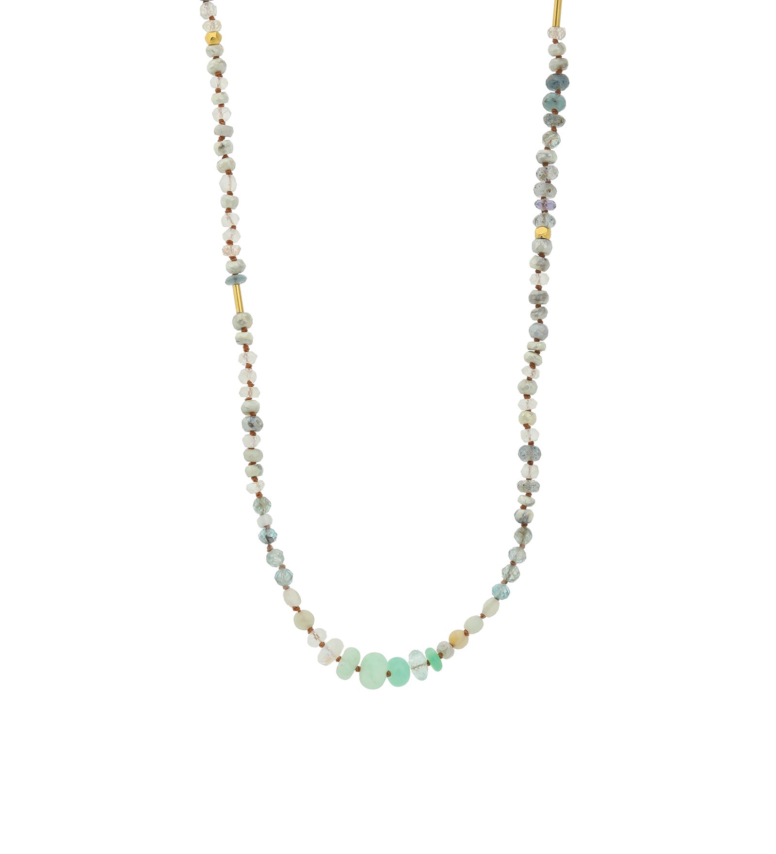 Mixed Stone Beaded Necklace 9k Yellow Gold, Labradorite