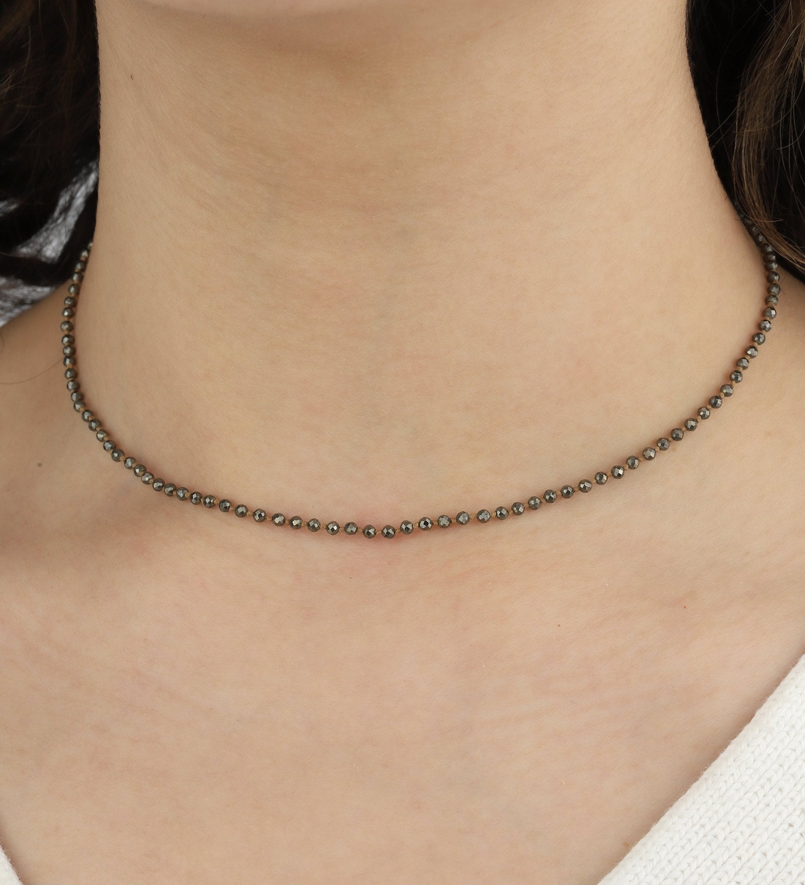 2mm Stone Necklace 9k Yellow Gold, Pyrite