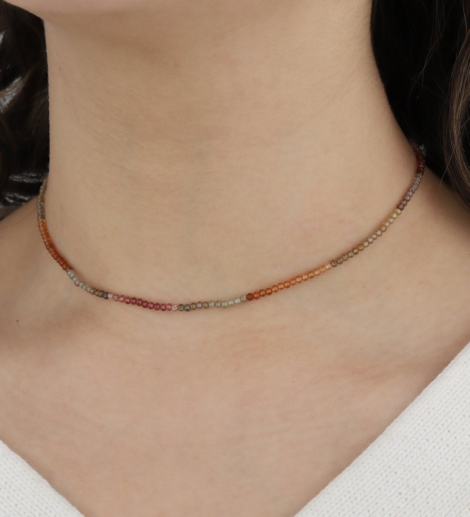 Mixed Stone Beaded Necklace 9k Yellow Gold, Sapphire Mix