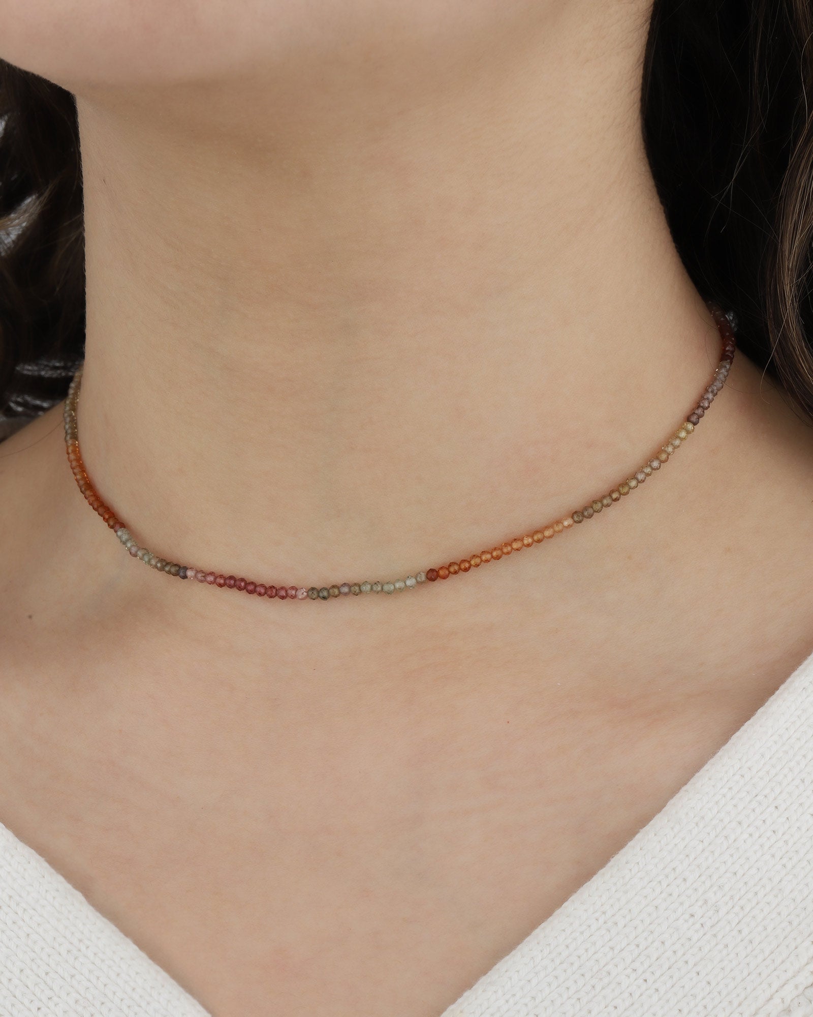 Mixed Stone Beaded Necklace 9k Yellow Gold, Sapphire Mix