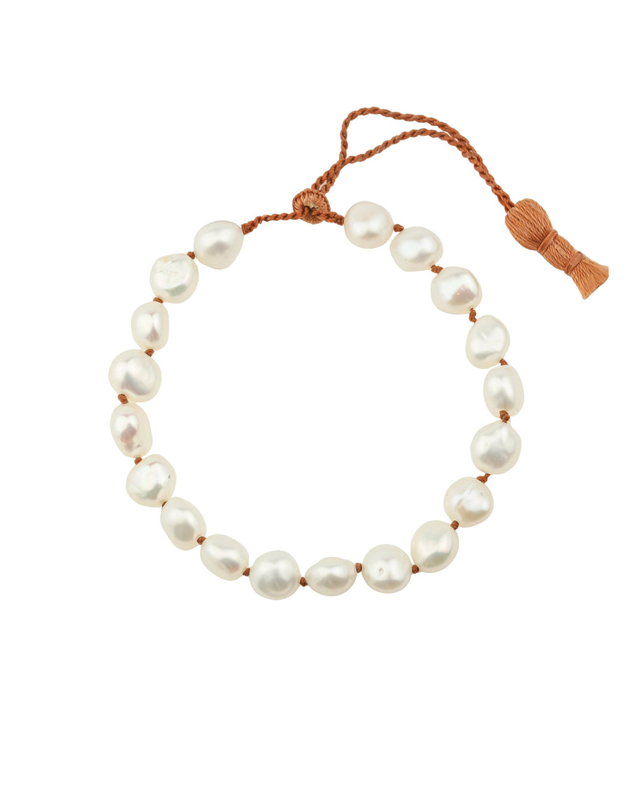 Lena Skadegard-Pearl Knot Tassel Bracelet-Bracelets-White Pearl-Blue Ruby Jewellery-Vancouver Canada