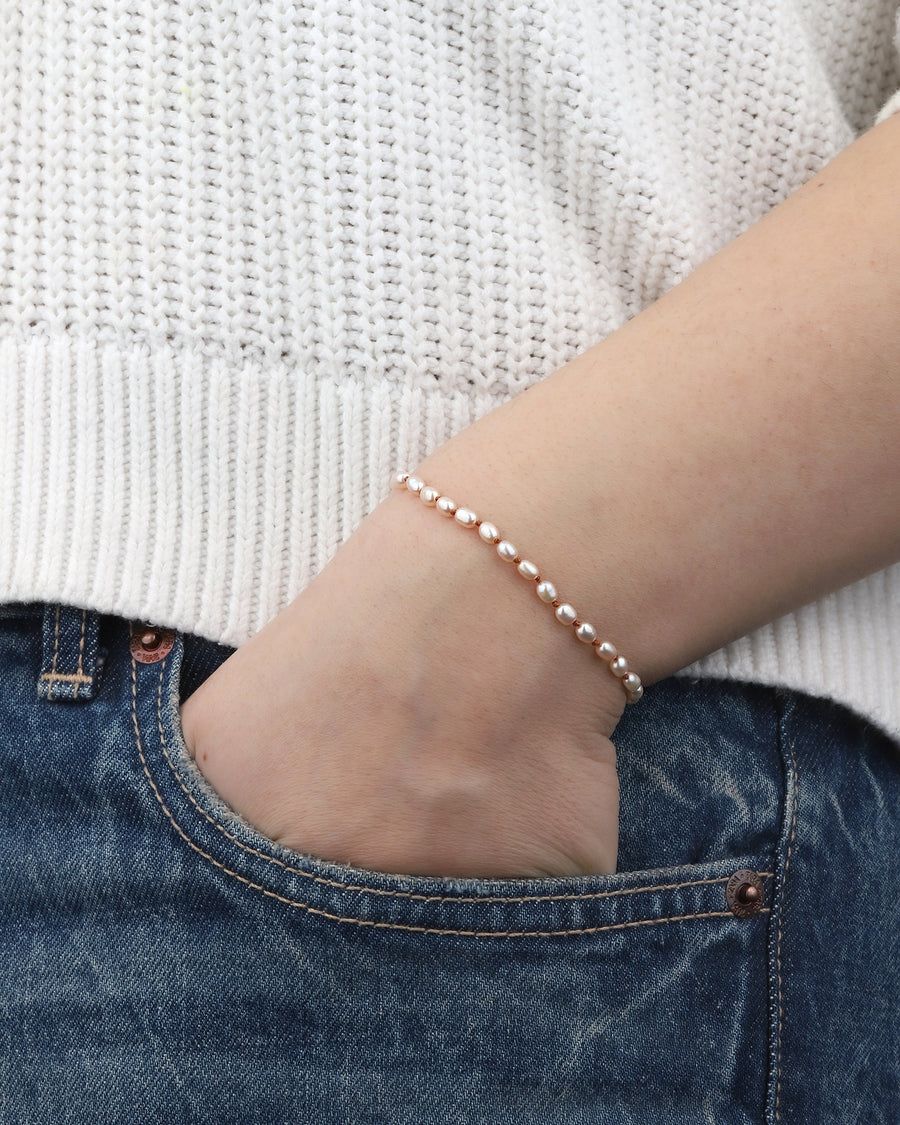 Oval Pearl Knot Tassel Bracelet Pink Pearl