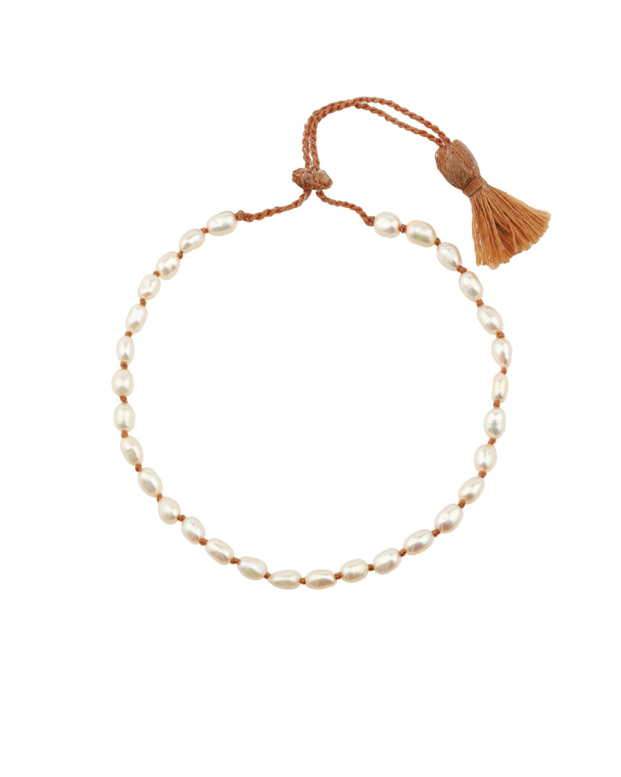 Lena Skadegard-Oval Pearl Knot Tassel Bracelet-Bracelets-Pink Pearl-Blue Ruby Jewellery-Vancouver Canada