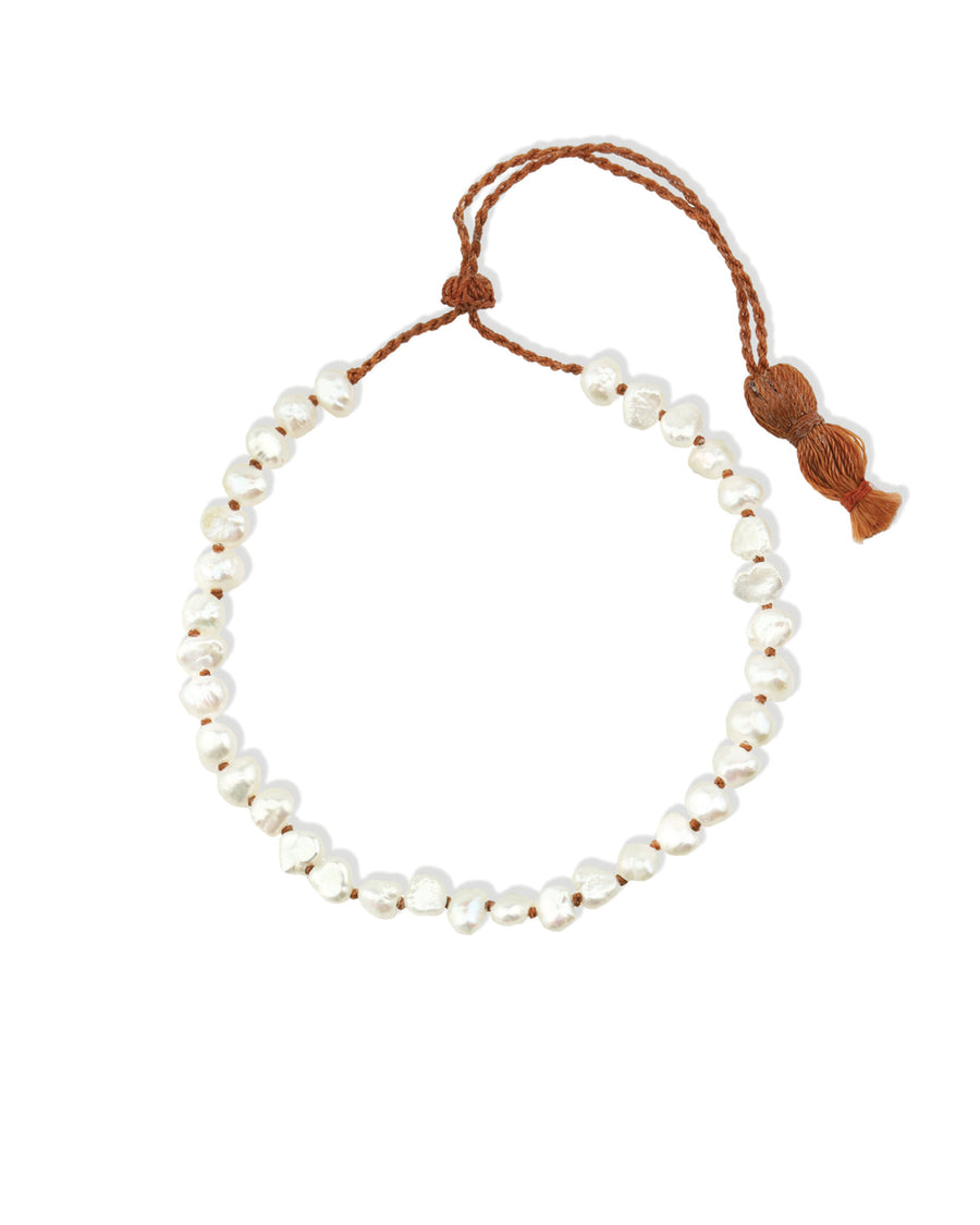 Lena Skadegard-Pearl Knot Tassel Bracelet-Bracelets-White Pearl-Blue Ruby Jewellery-Vancouver Canada