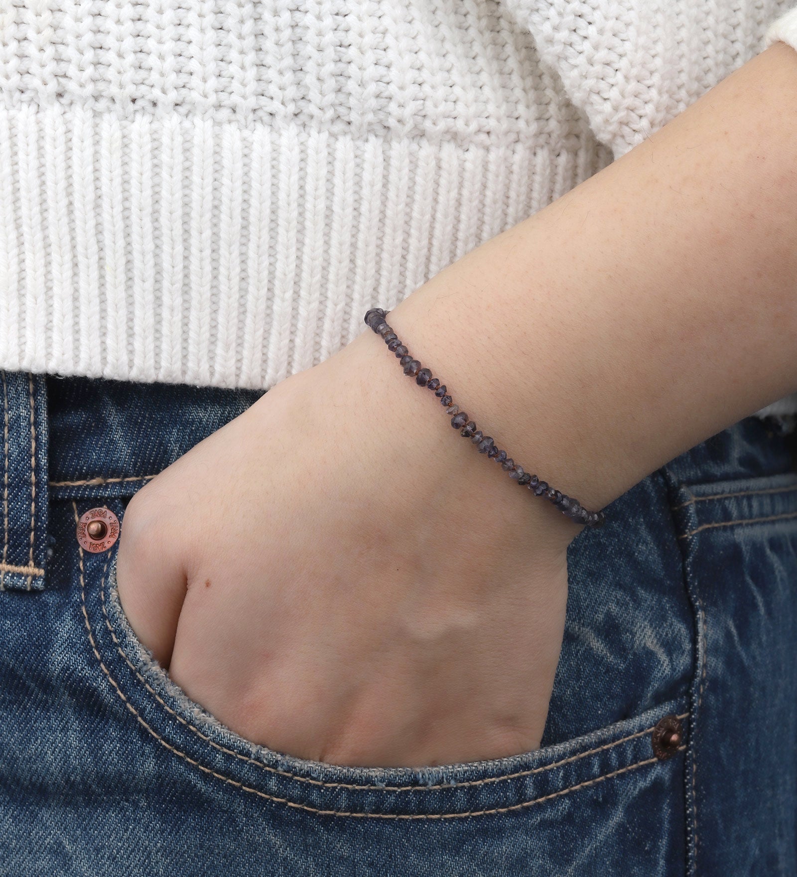Stone Knot Tassel Bracelet Iolite