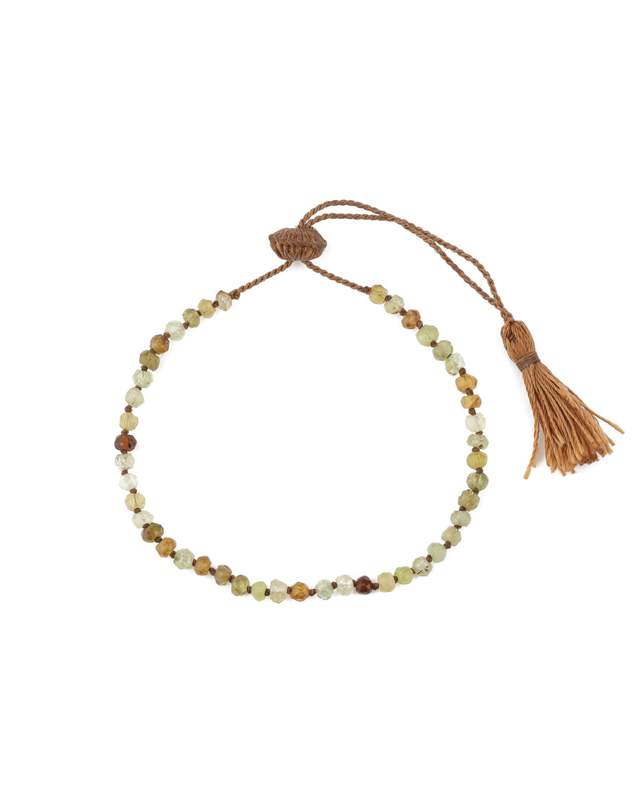 Lena Skadegard-Stone Knot Tassel Bracelet-Bracelets-Green Garnet-Blue Ruby Jewellery-Vancouver Canada