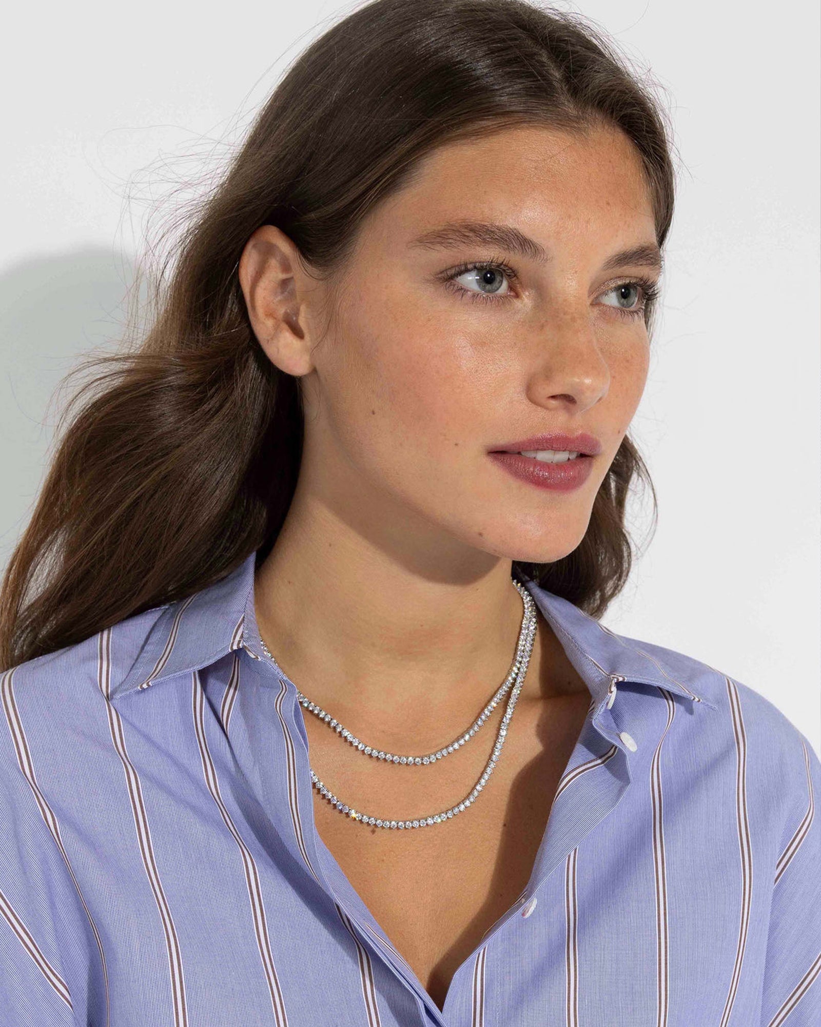 Mercer Slider Tennis Necklace Sterling Silver Plated, Cubic Zirconia