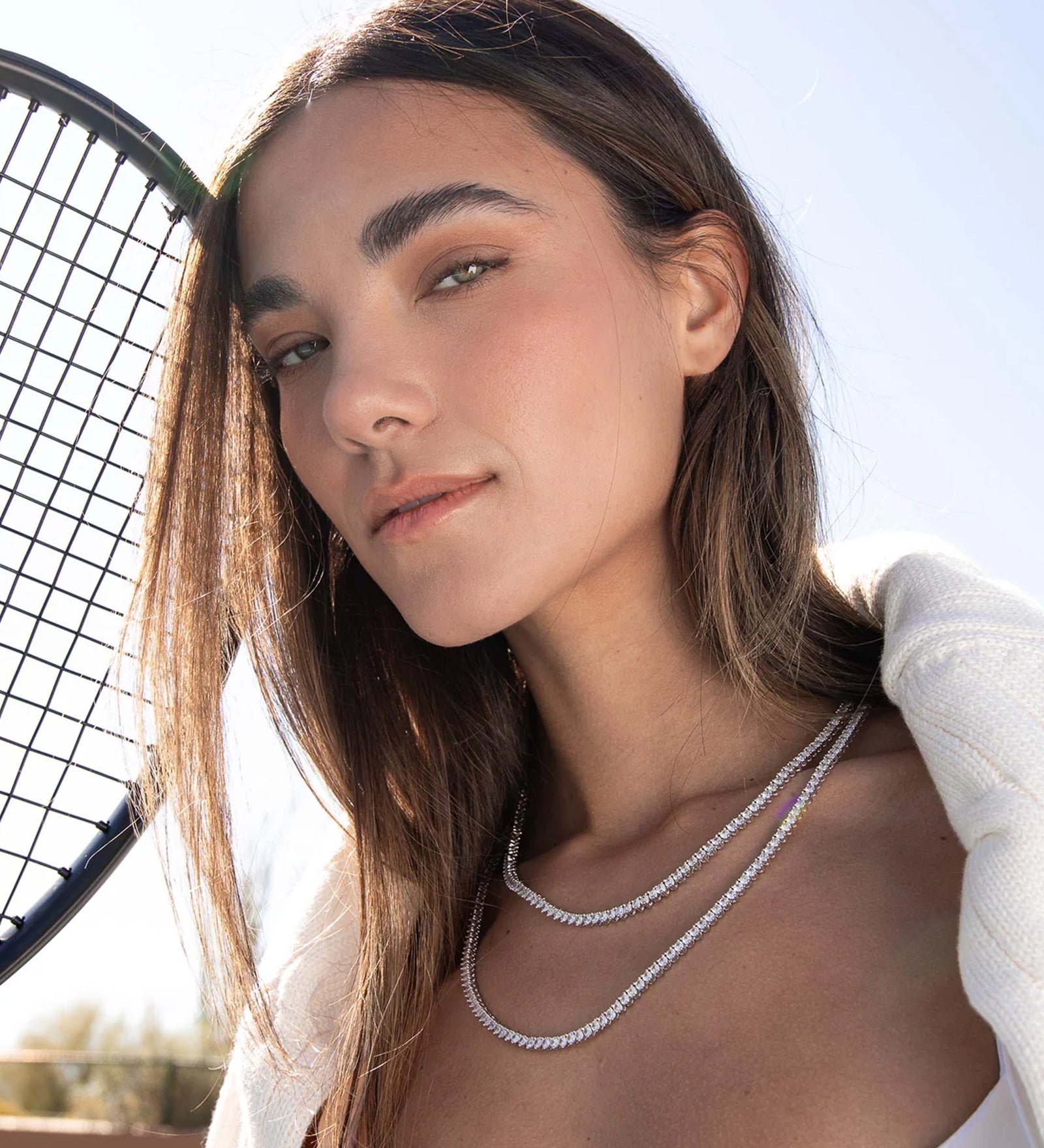 Mercer Slider Tennis Necklace Sterling Silver Plated, Cubic Zirconia