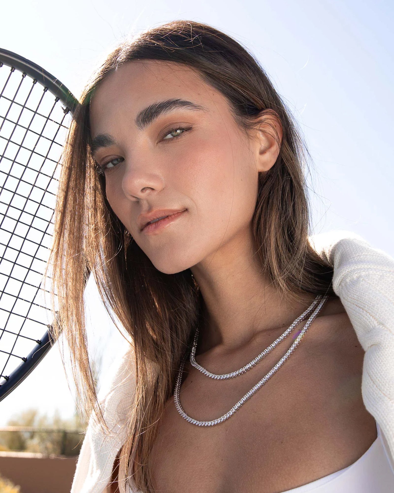 Mercer Slider Tennis Necklace Sterling Silver Plated, Cubic Zirconia