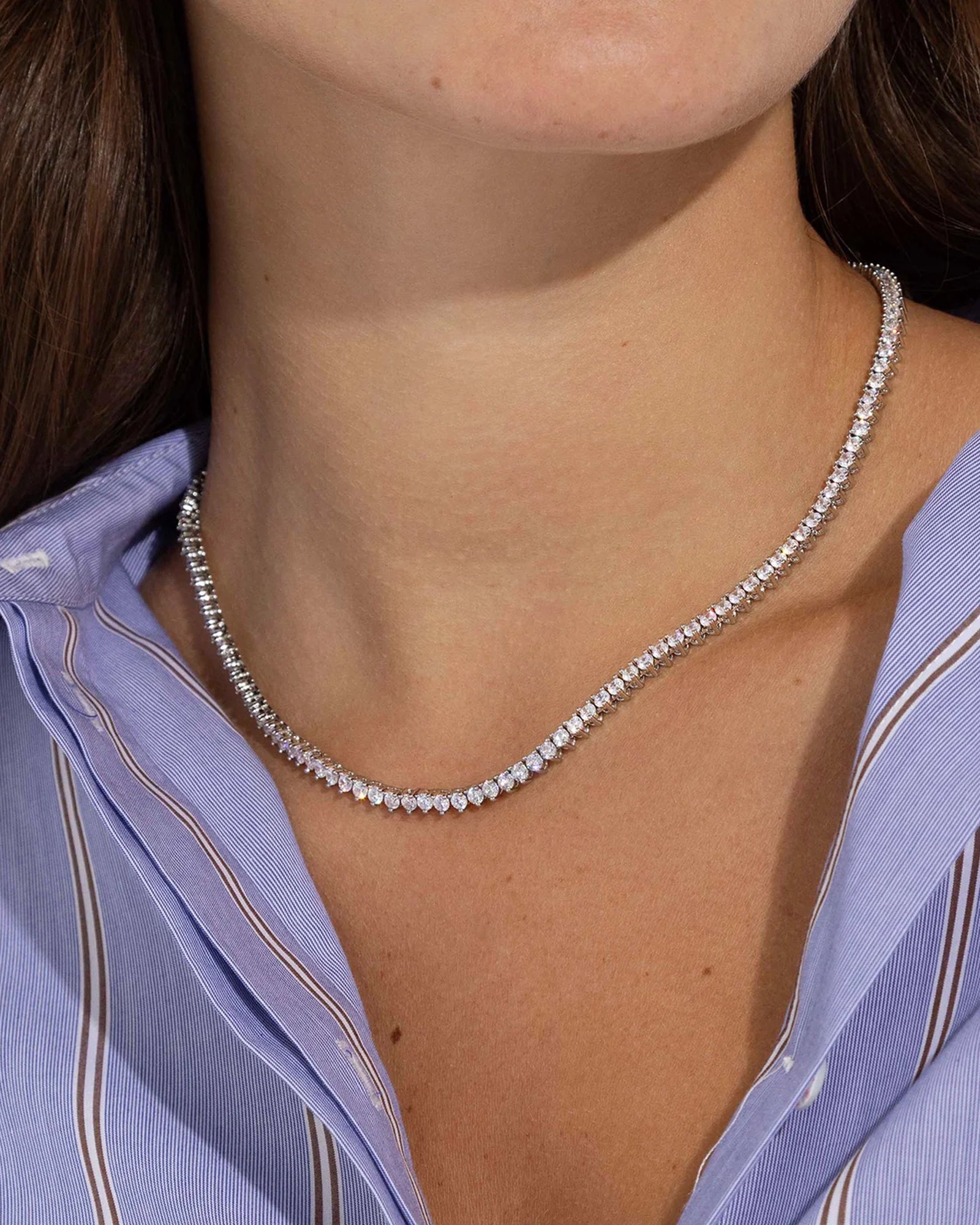 Mercer Slider Tennis Necklace Sterling Silver Plated, Cubic Zirconia