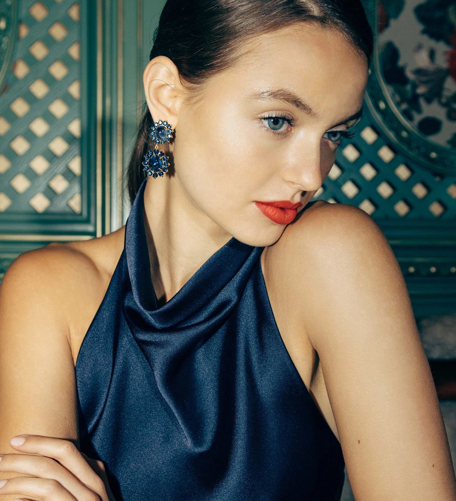Georgie Stud Earrings 24k Gold Plated, Glass Stone, Acrylic Stone