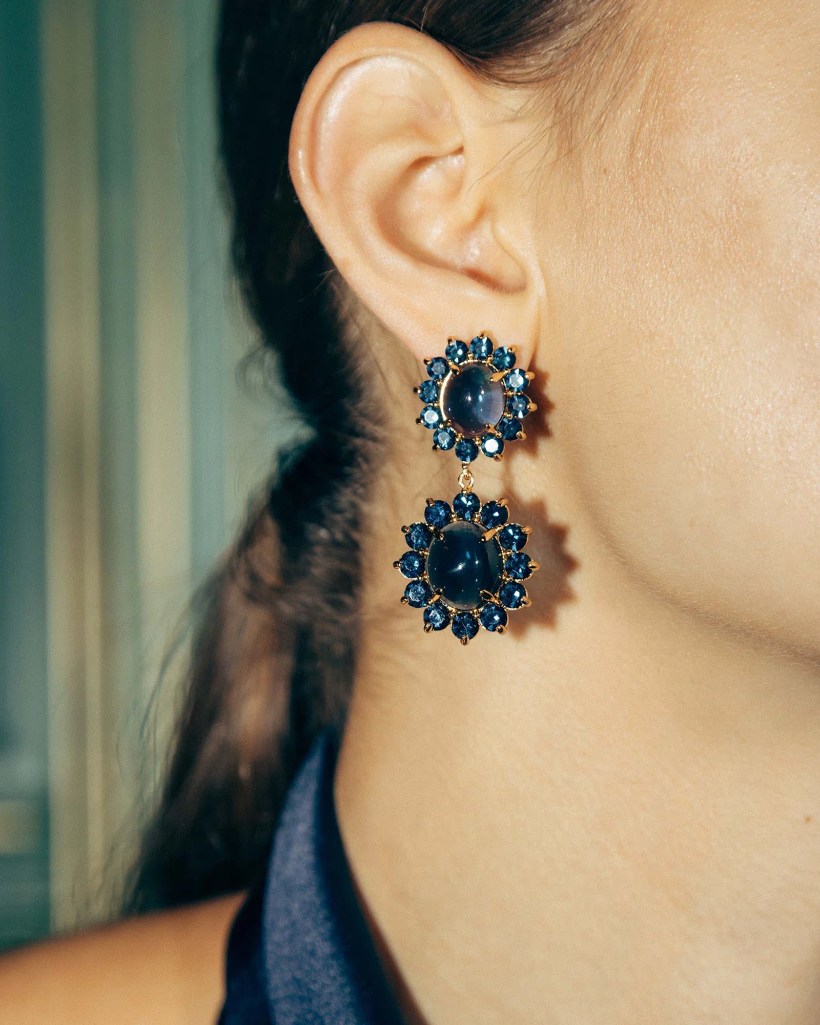 Georgie Stud Earrings 24k Gold Plated, Glass Stone, Acrylic Stone