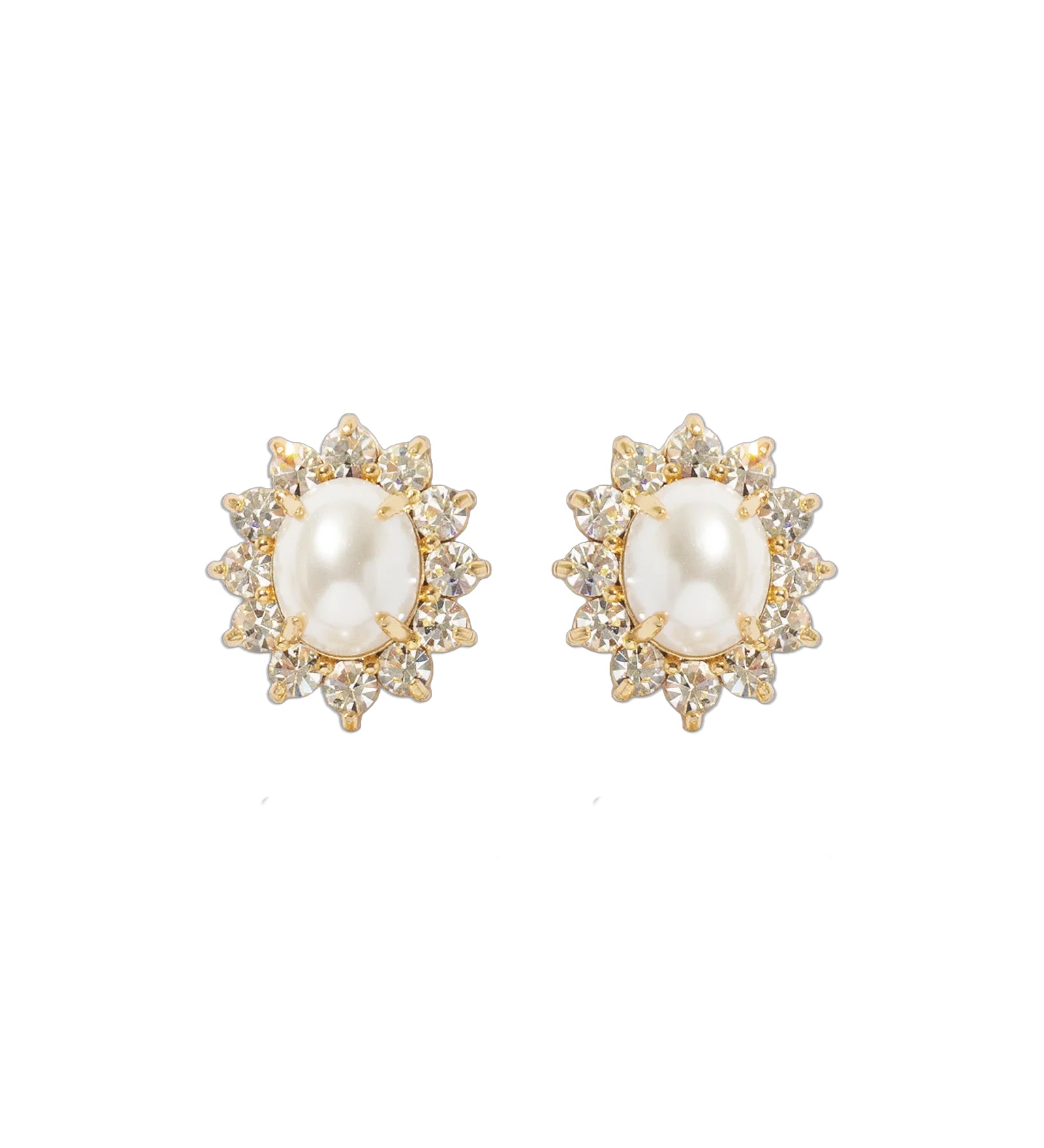 Georgie Stud Earrings 24k Gold Plated, Glass Pearl, Glass Stone