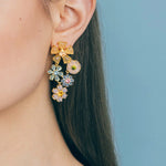 Talia Statement Earrings 18k Gold Plated, Rose Quartz, Glass Stones