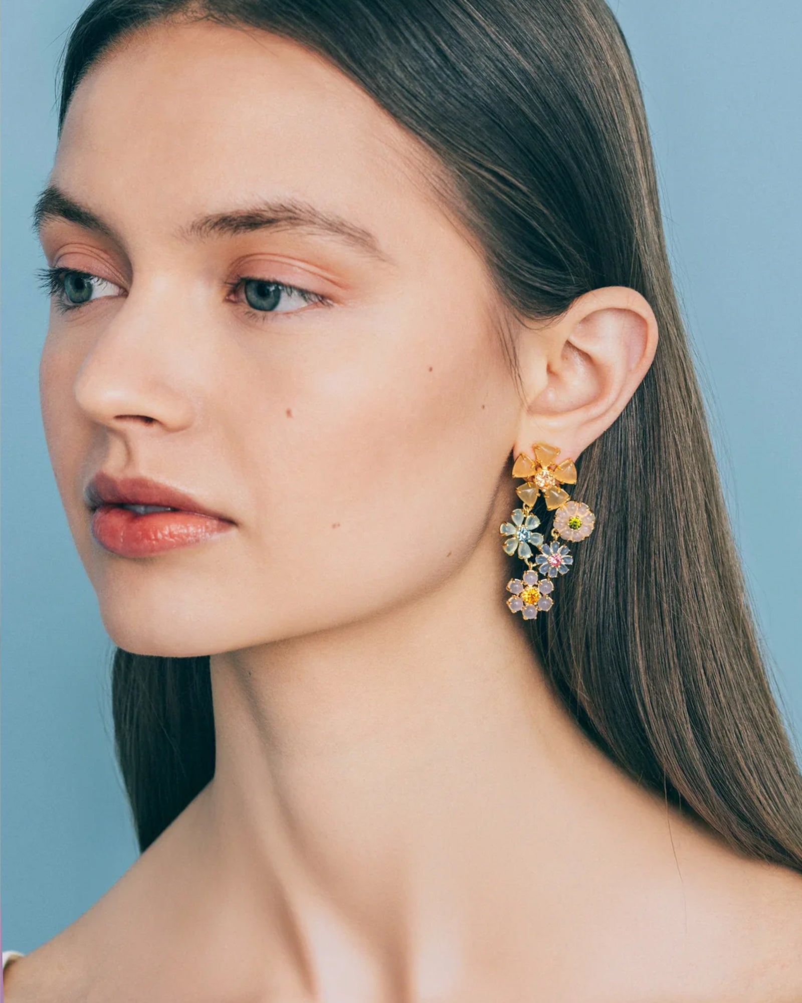 Talia Statement Earrings 18k Gold Plated, Rose Quartz, Glass Stones
