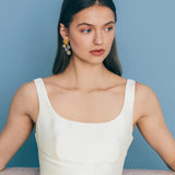 Talia Statement Earrings 18k Gold Plated, Rose Quartz, Glass Stones
