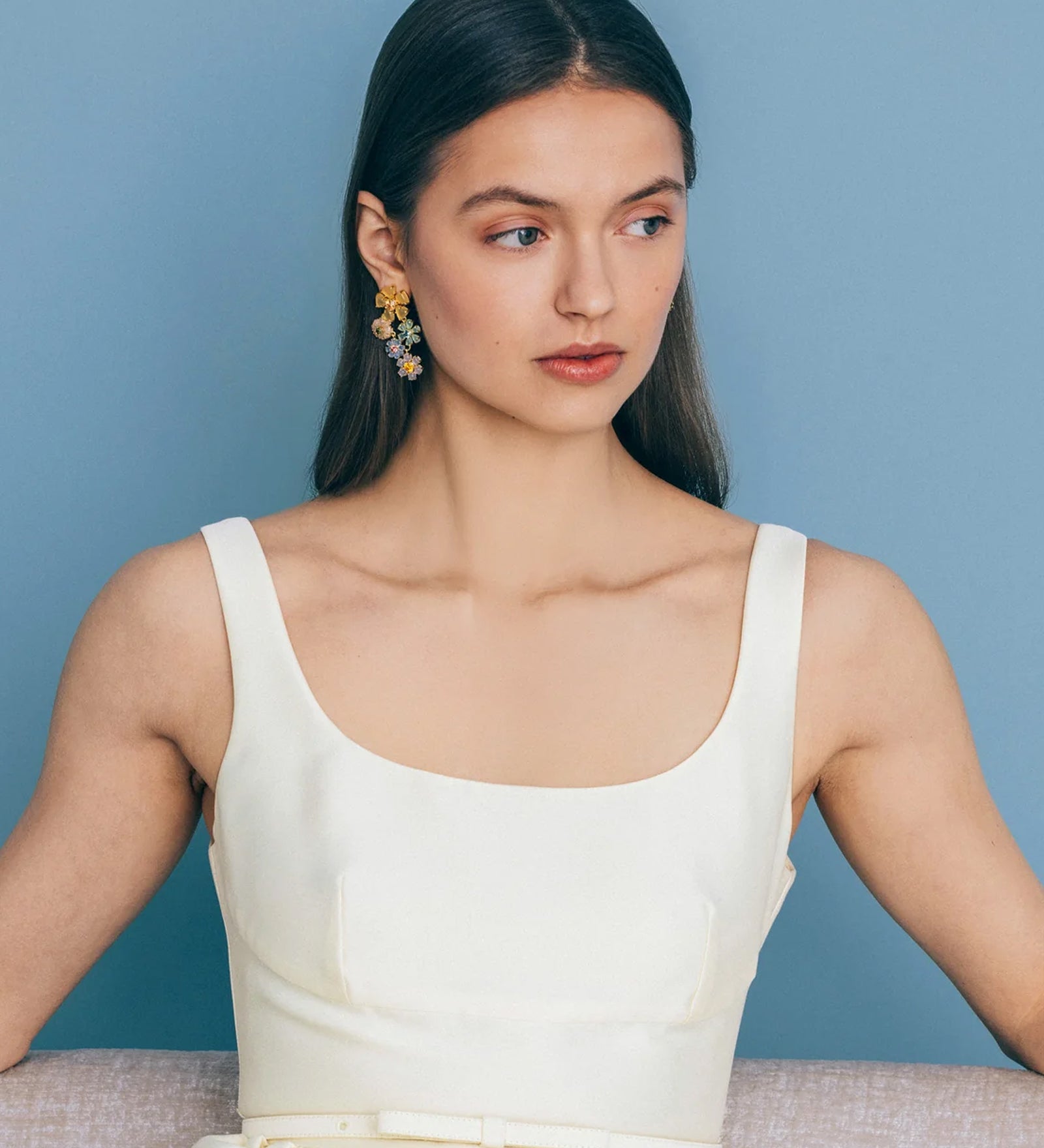 Talia Statement Earrings 18k Gold Plated, Rose Quartz, Glass Stones