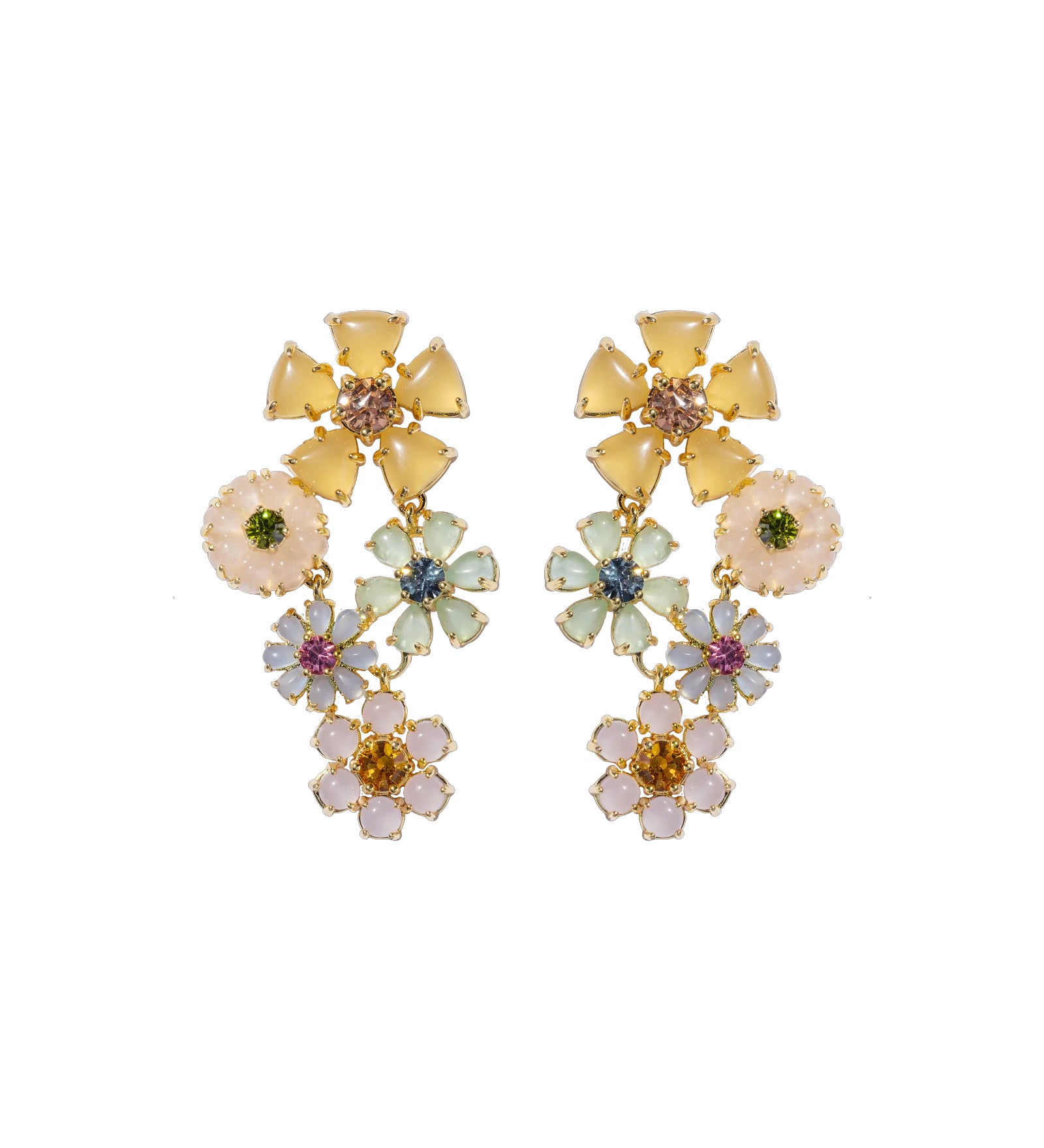 Talia Statement Earrings 18k Gold Plated, Rose Quartz, Glass Stones