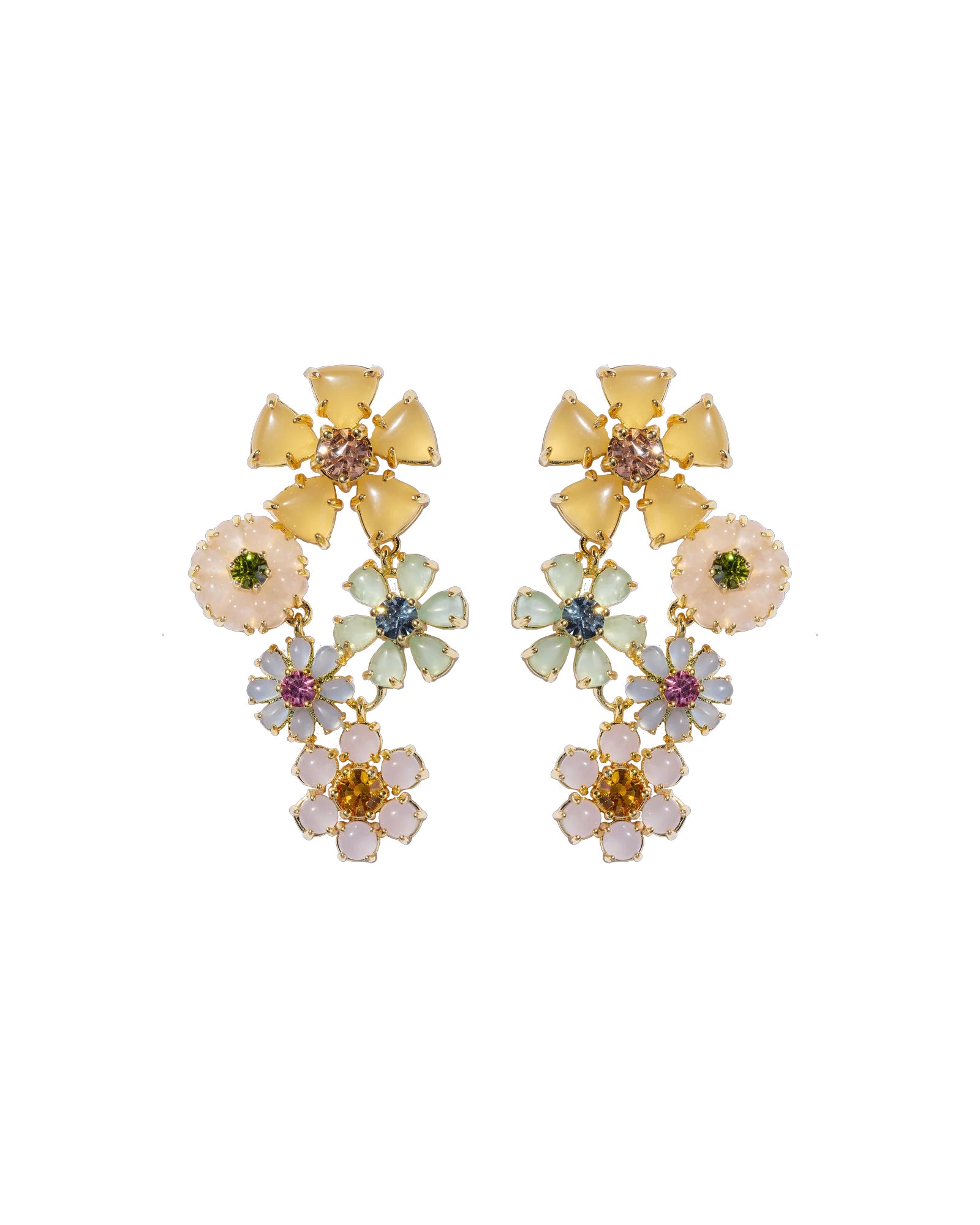 Talia Statement Earrings 18k Gold Plated, Rose Quartz, Glass Stones