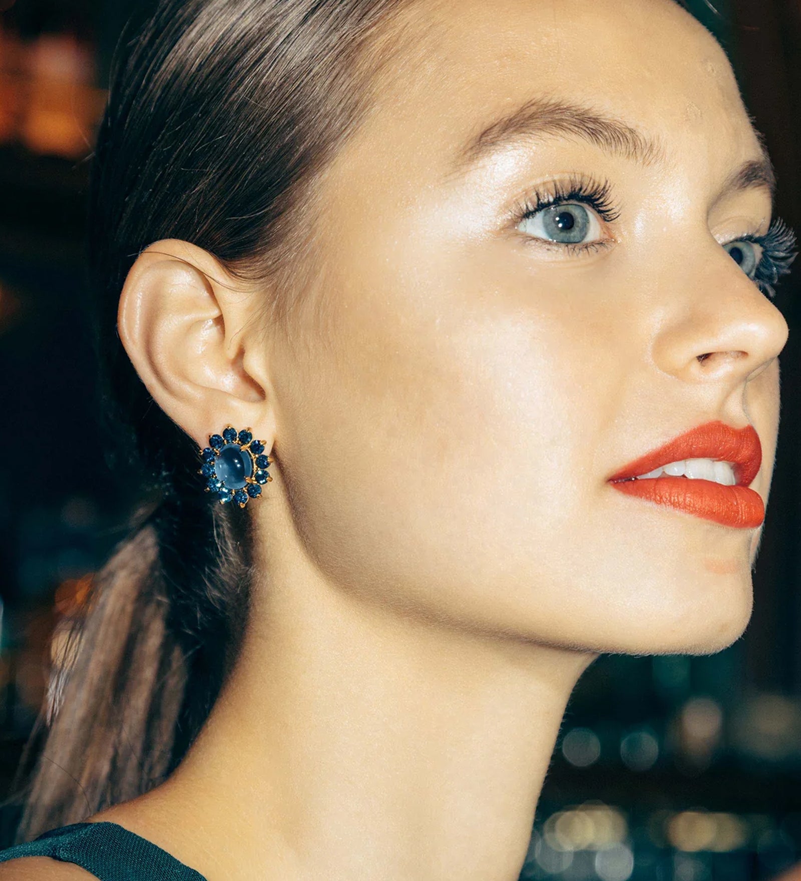 Georgie Drop Earrings 24k Gold Plated, Glass Stone, Acrylic Stone