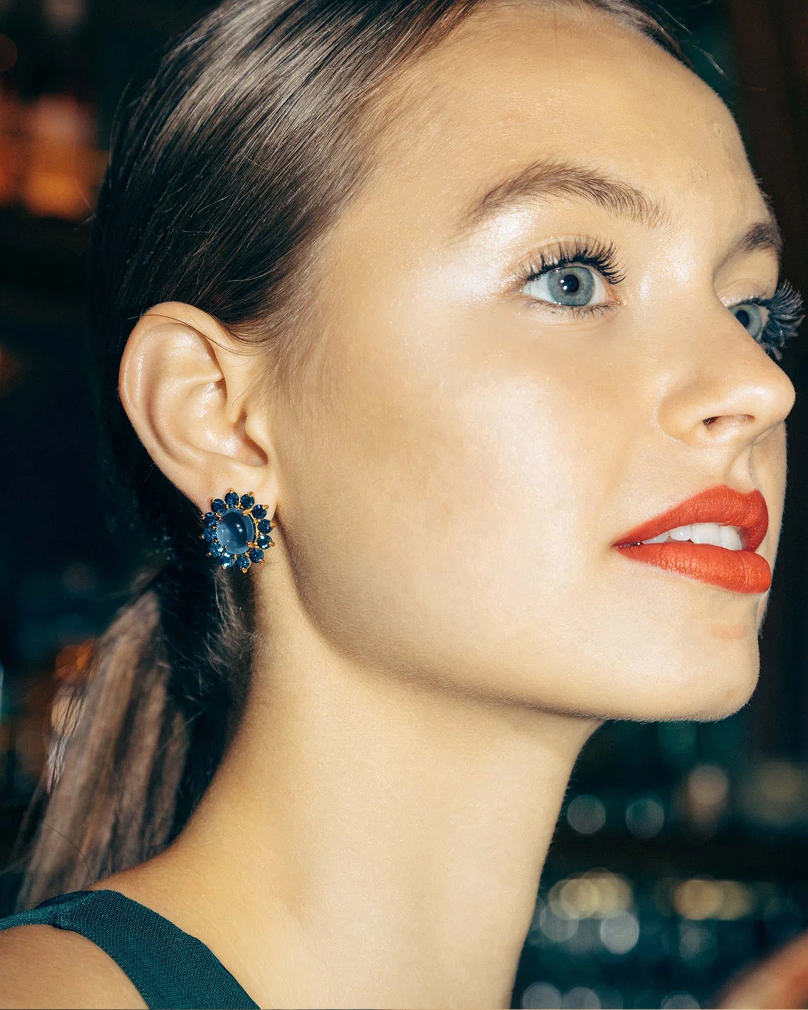 Georgie Drop Earrings 24k Gold Plated, Glass Stone, Acrylic Stone