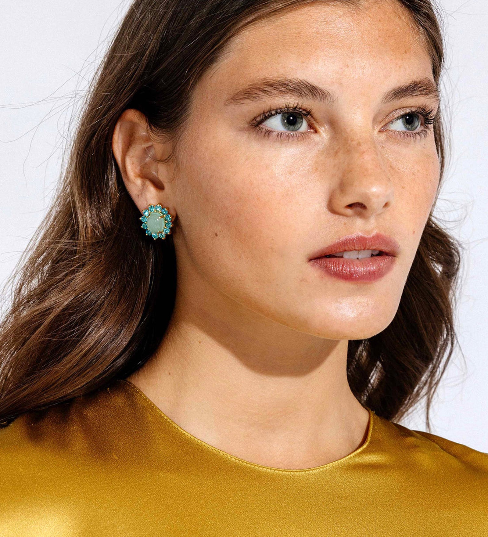 Georgie Stud Earrings 24k Gold Plated, Glass Stone, Acrylic Stone