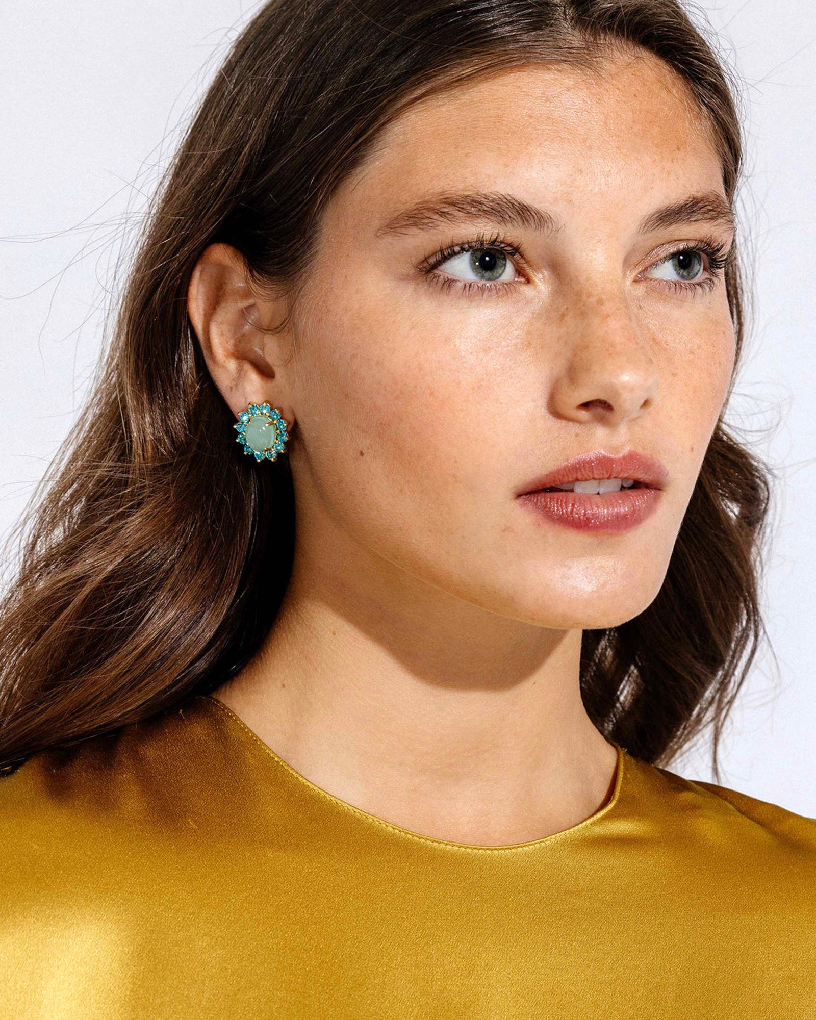 Georgie Stud Earrings 24k Gold Plated, Glass Stone, Acrylic Stone