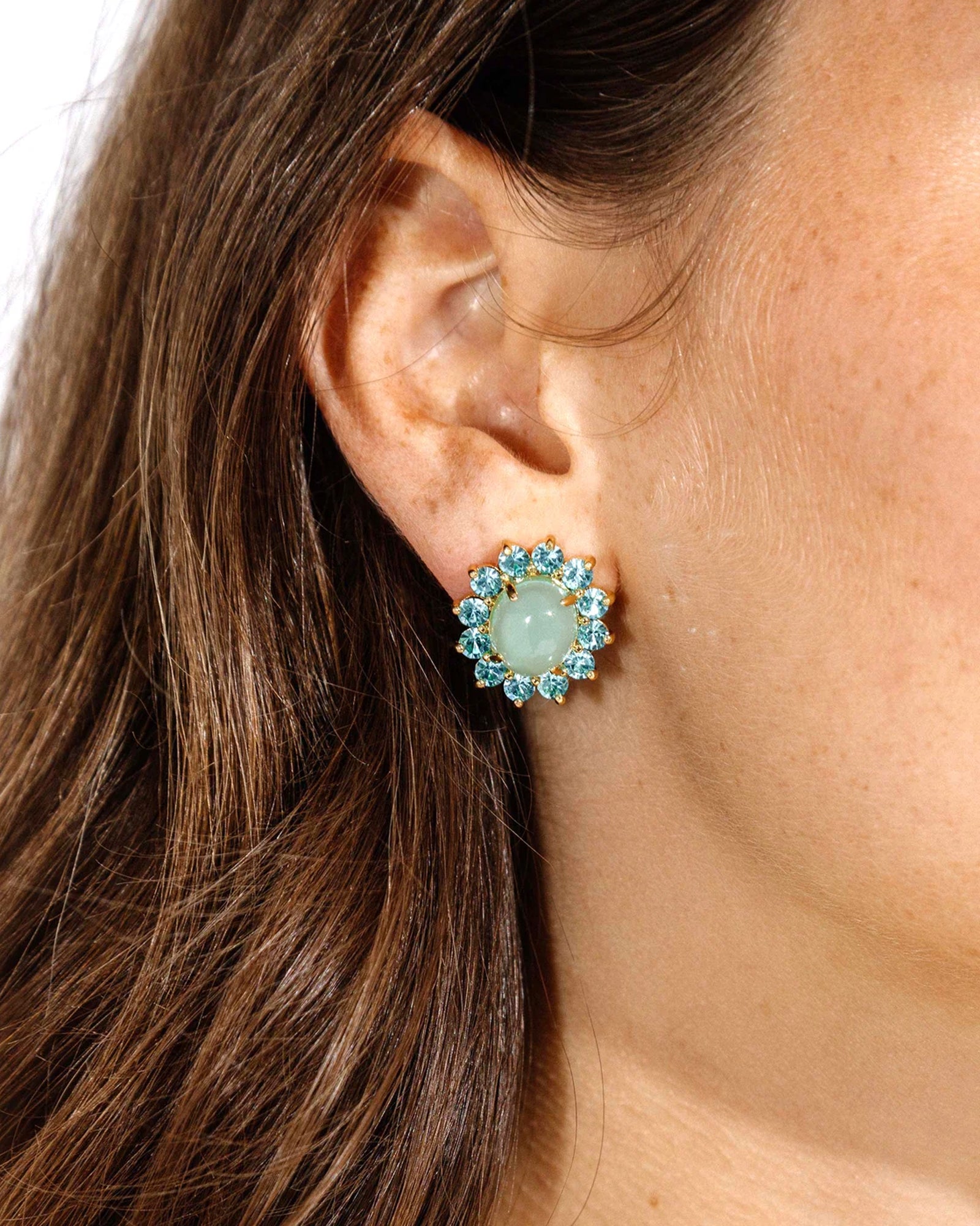 Georgie Stud Earrings 24k Gold Plated, Glass Stone, Acrylic Stone