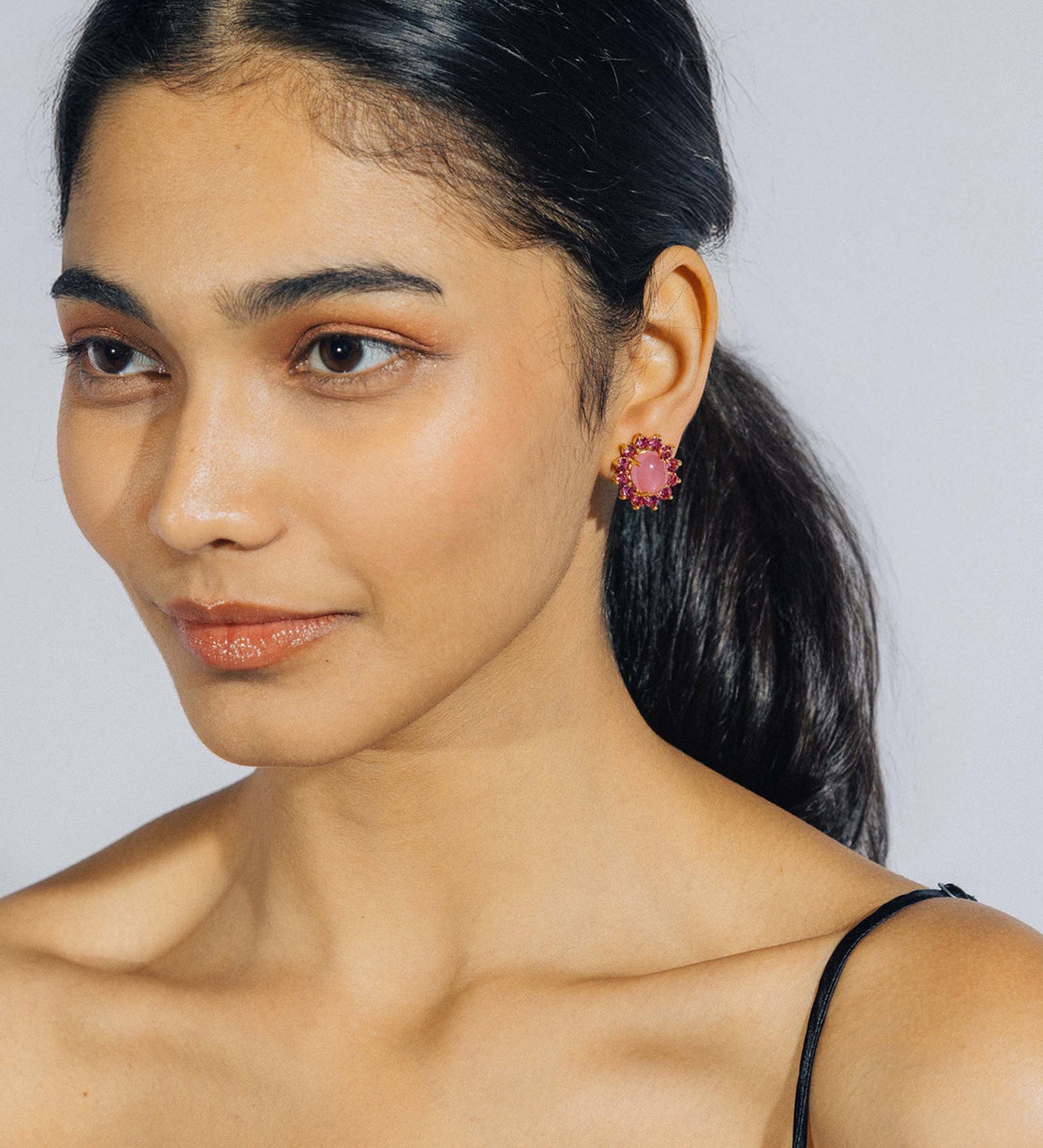 Georgie Stud Earrings 24k Gold Plated, Glass Stone, Acrylic Stone